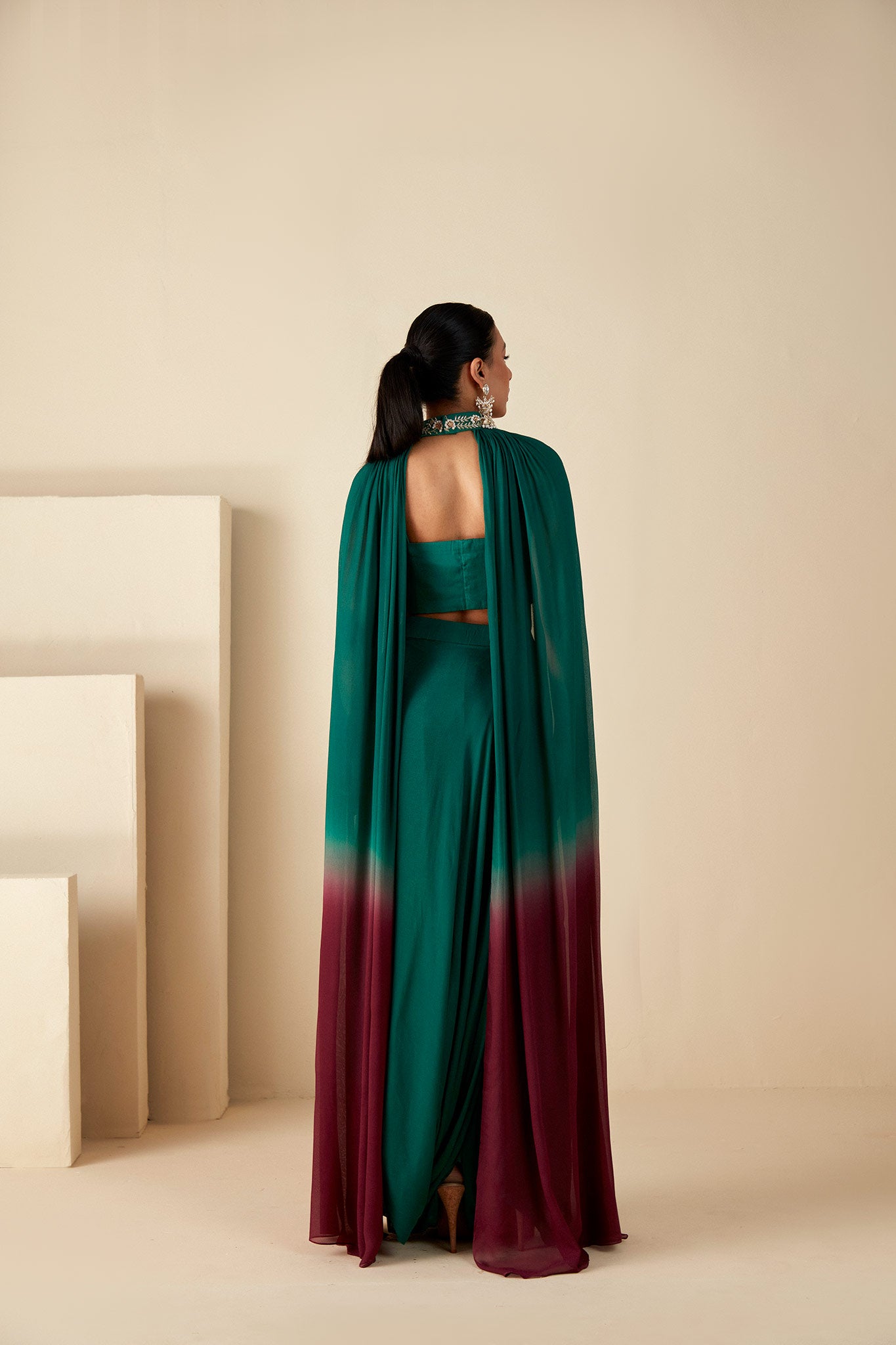 Green drape skirt & Cape Set