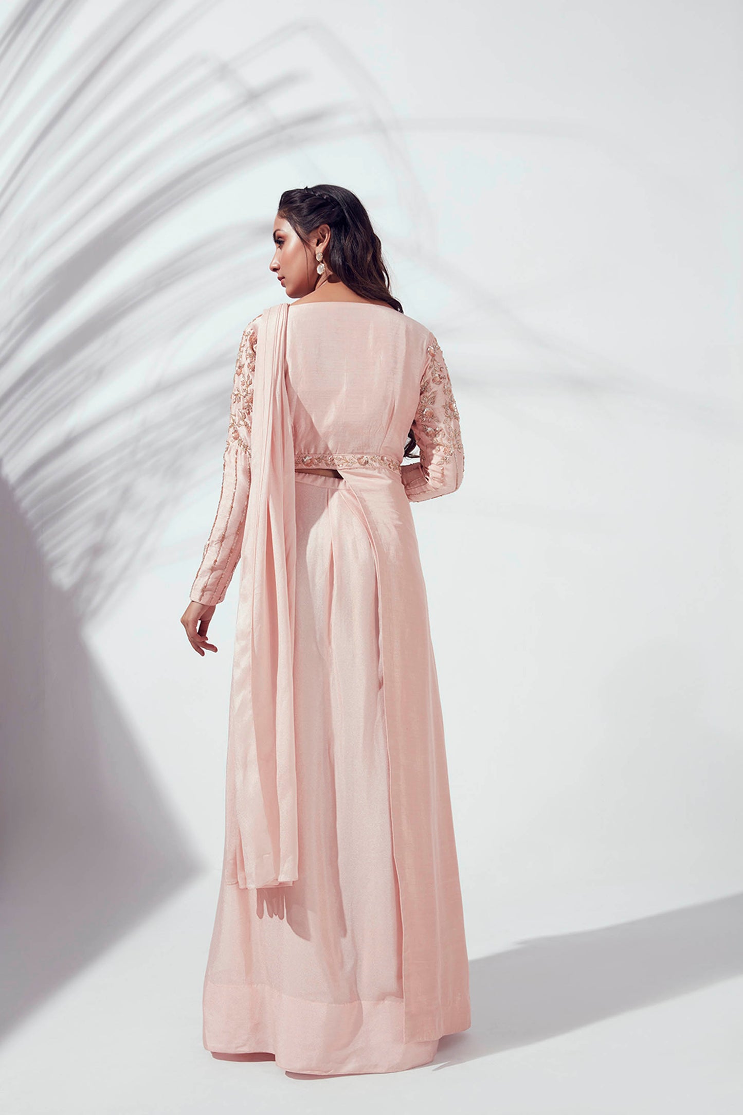 Pink Georgette Crepe Pre-Draped Skirt Set
