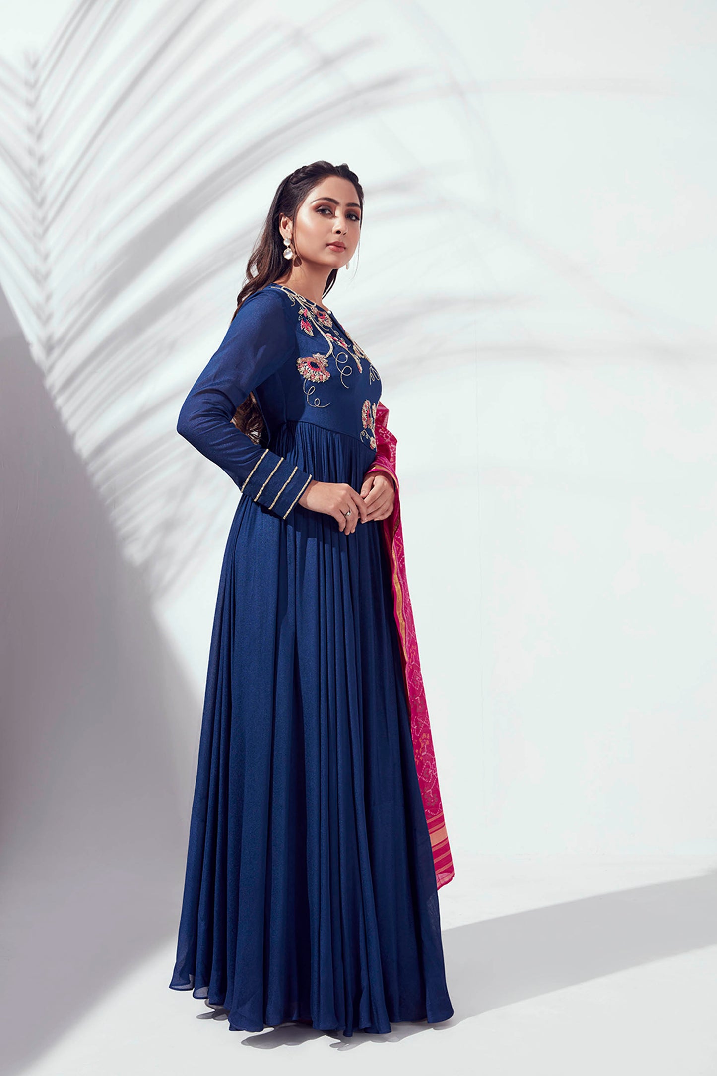 Blue Zardosi Embroidered Pleated Anarkali Set