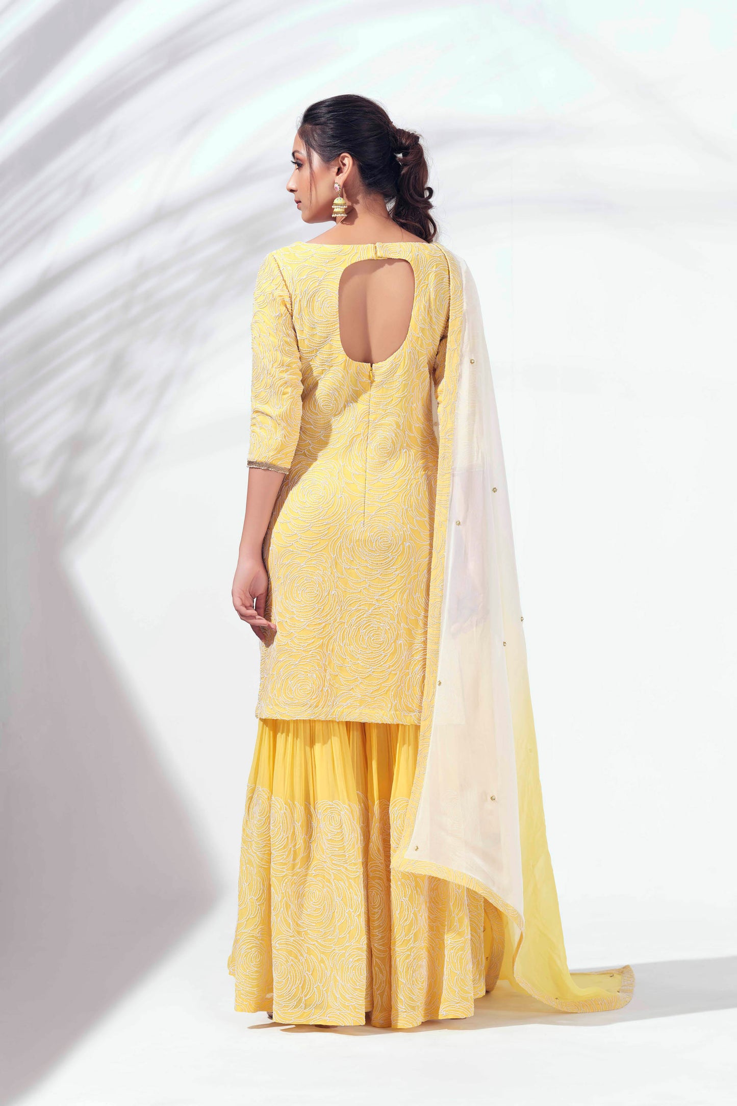 Yellow Sequins Embroidered Sharara Set