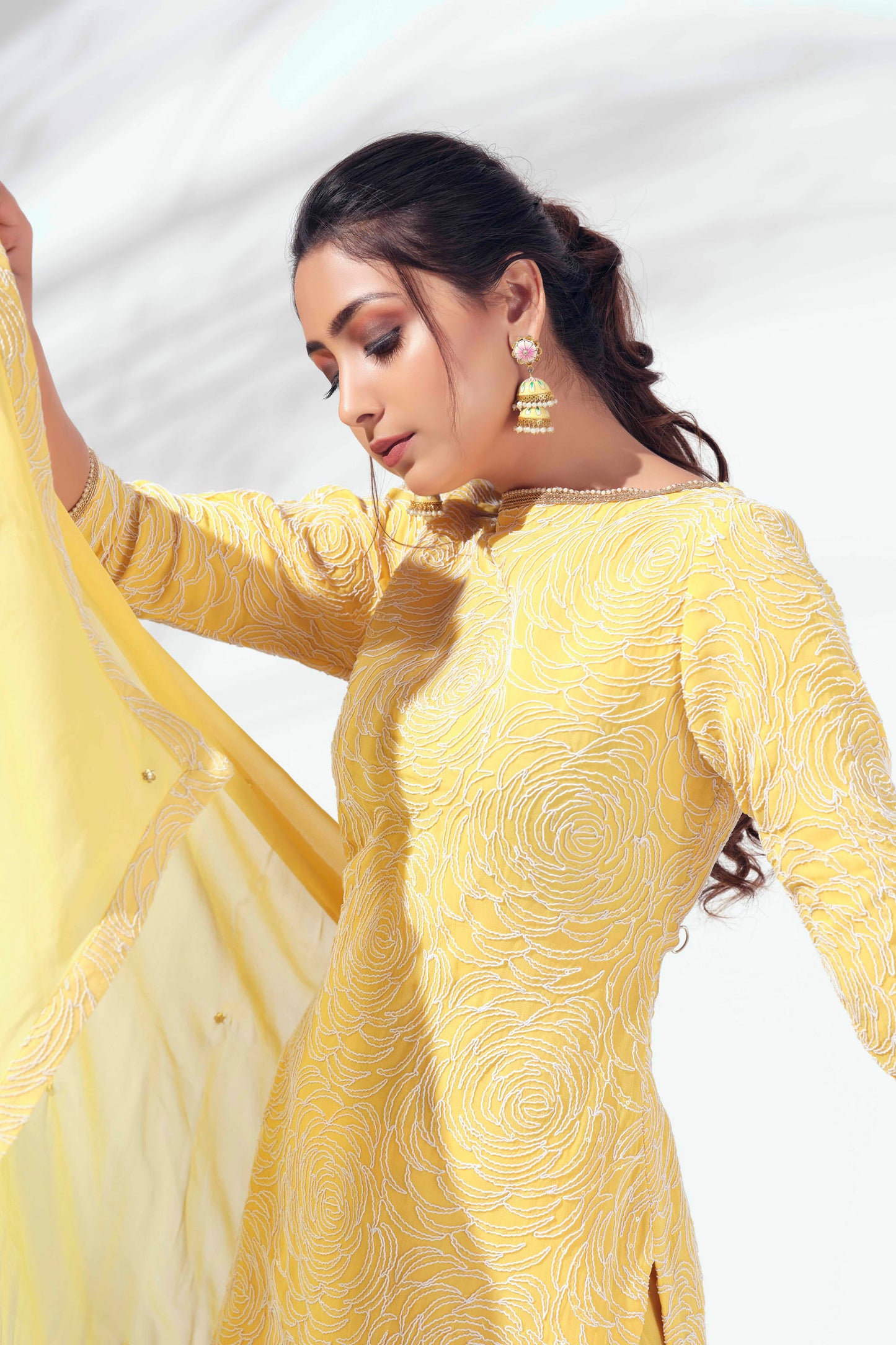 Yellow Sequins Embroidered Sharara Set