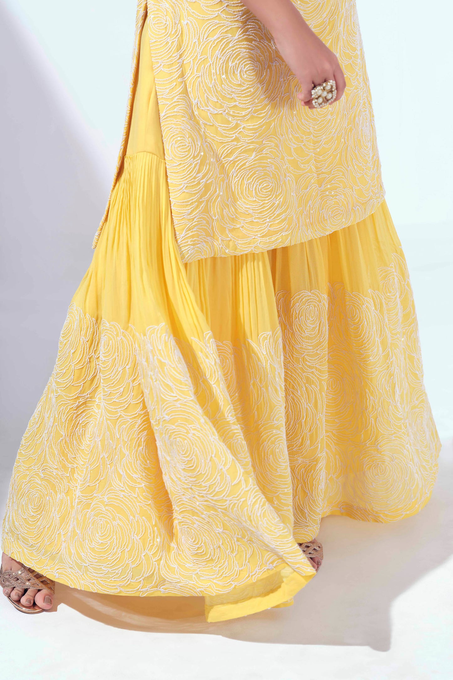Yellow Sequins Embroidered Sharara Set