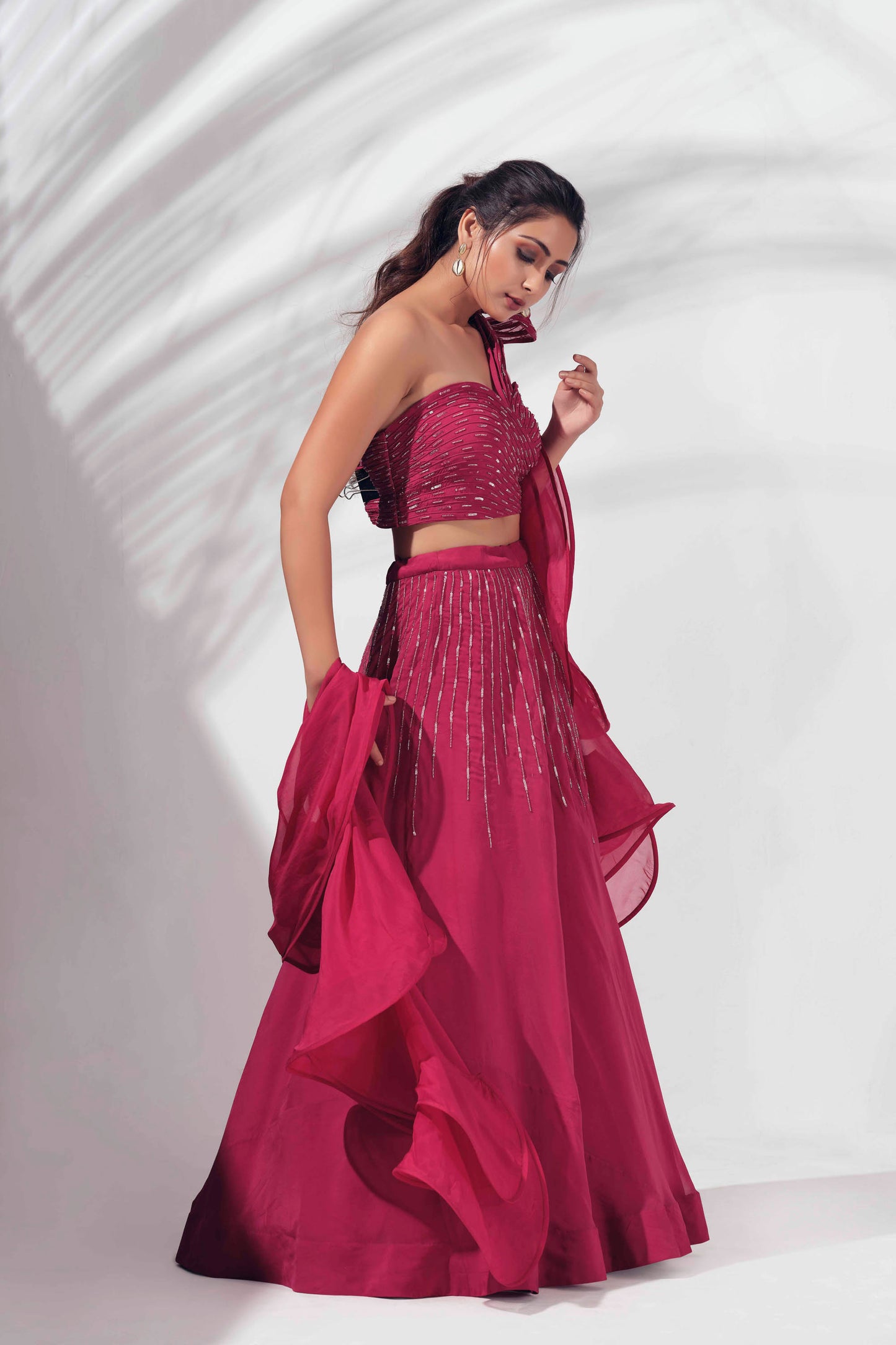 Dark Pink Georgette Crepe Lehenga Set