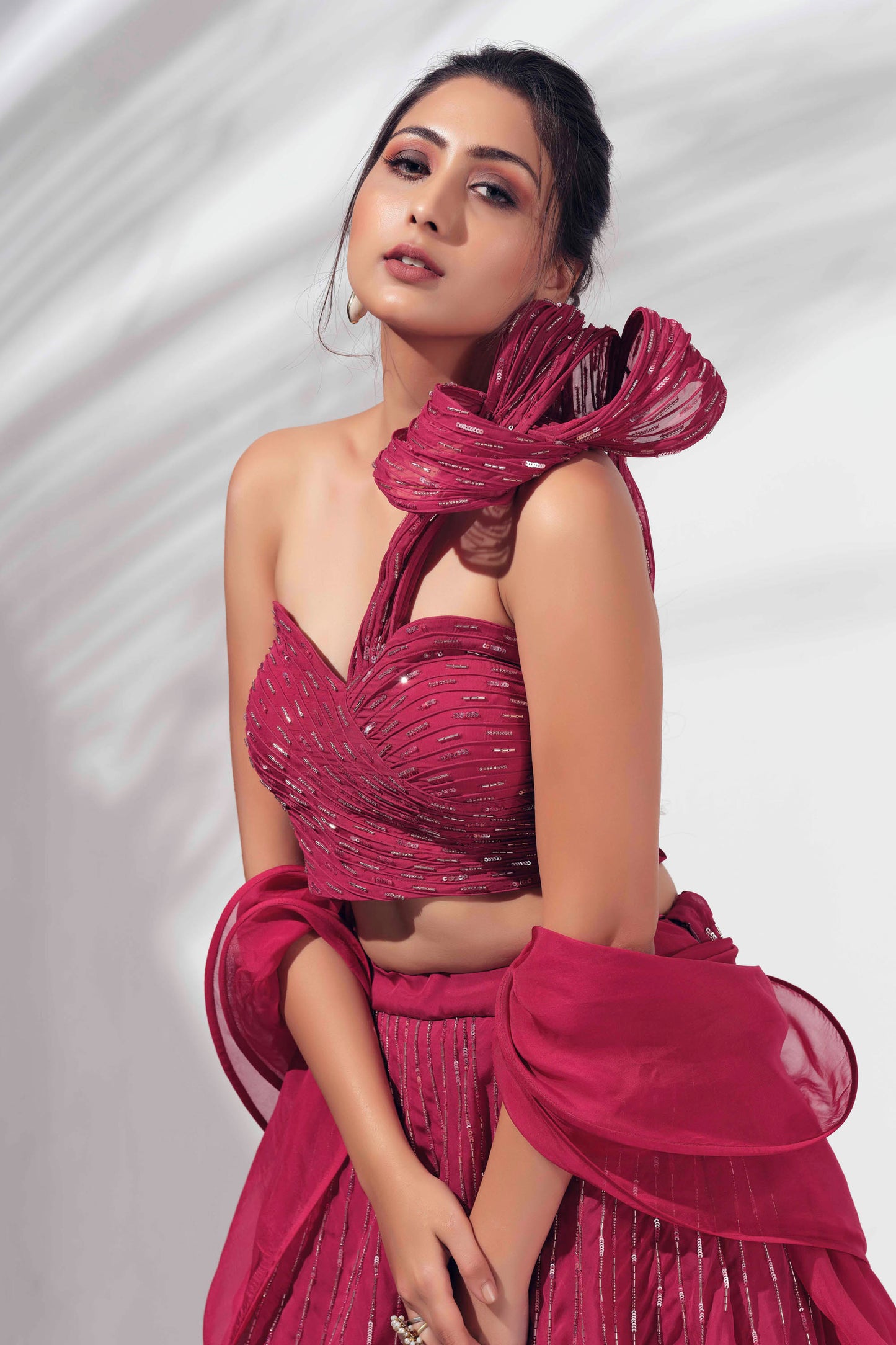 Dark Pink Georgette Crepe Lehenga Set