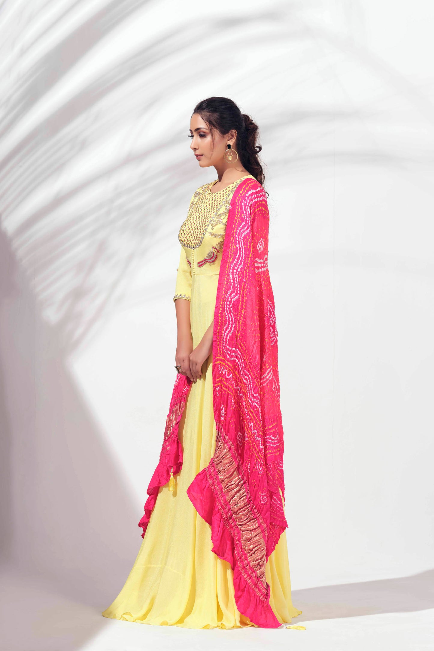 Yellow Hand Embroidered Flared Anarkali Set