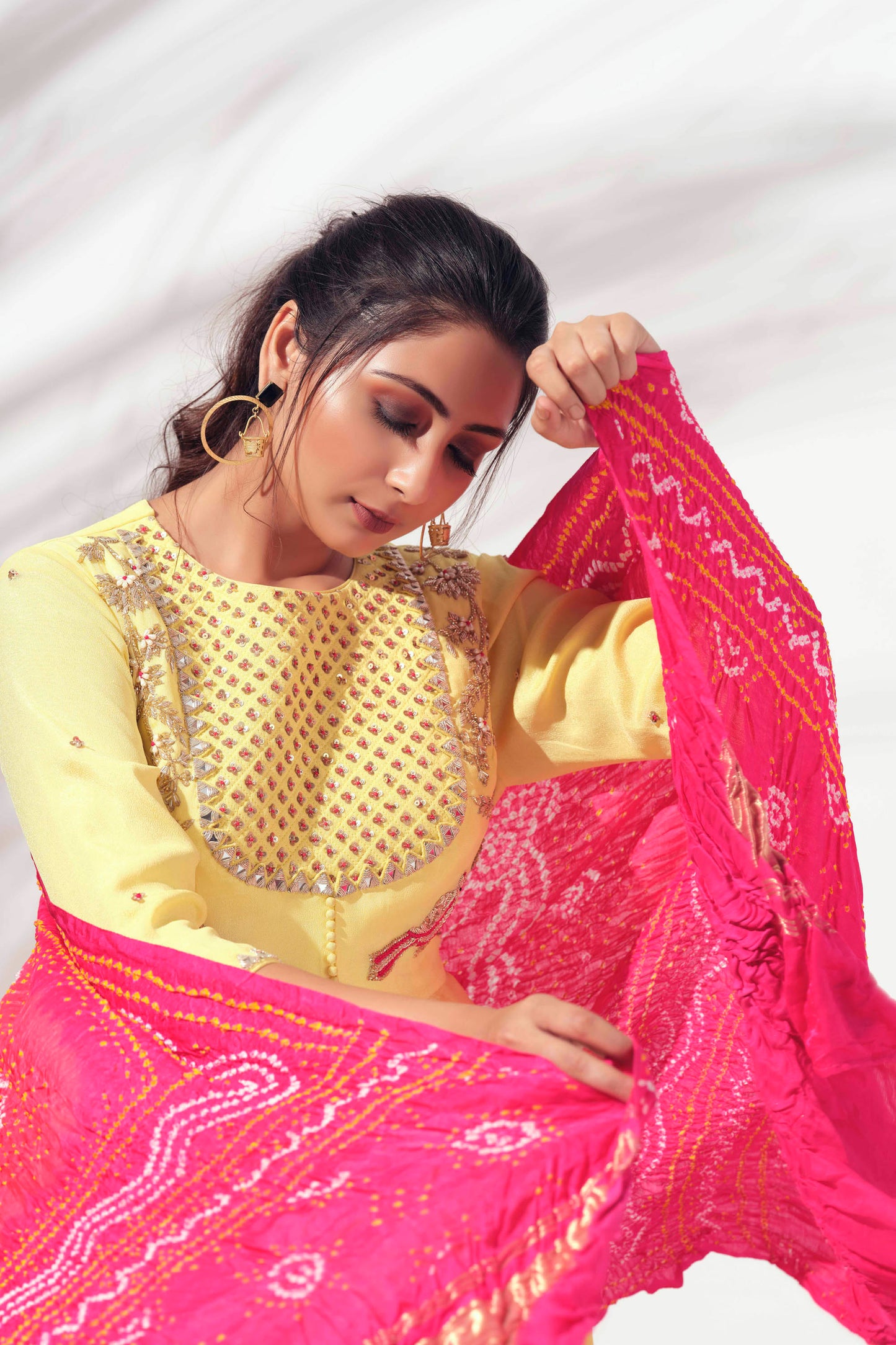 Yellow Hand Embroidered Flared Anarkali Set