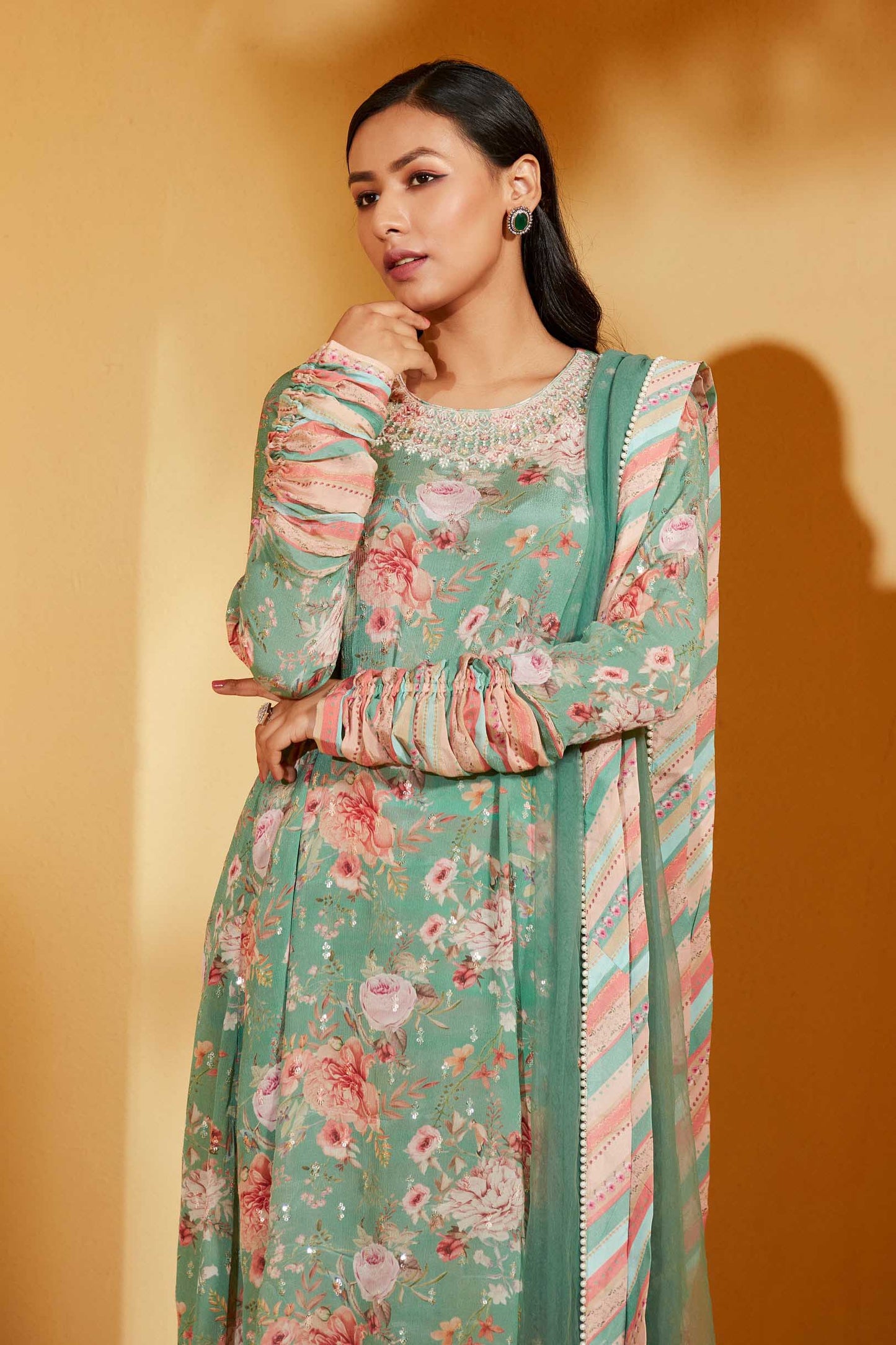 GREEN A LINE SUIT SET