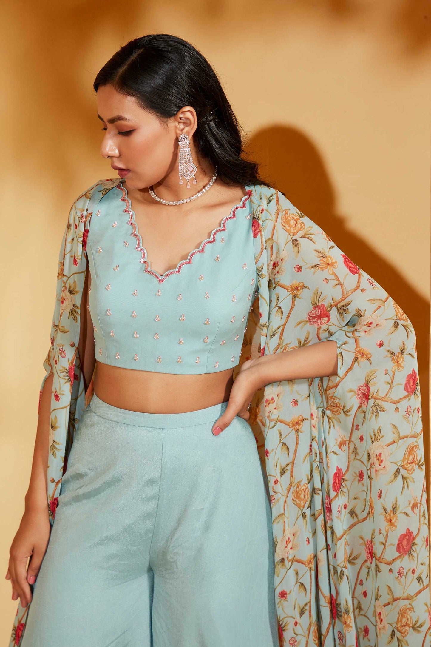 BLUE THREE PIECE CAPE SET
