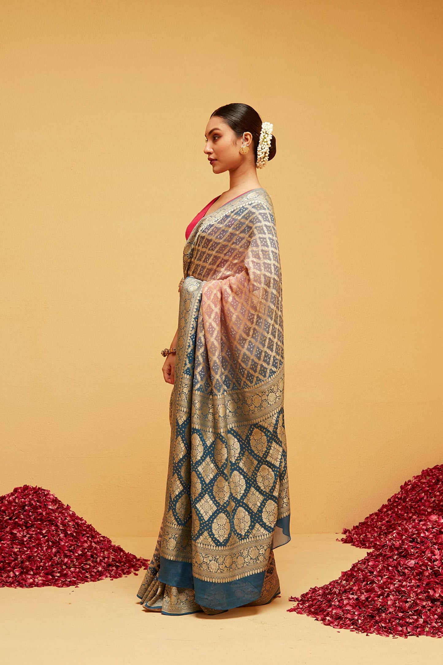 BLUE bandhani banasaree saree