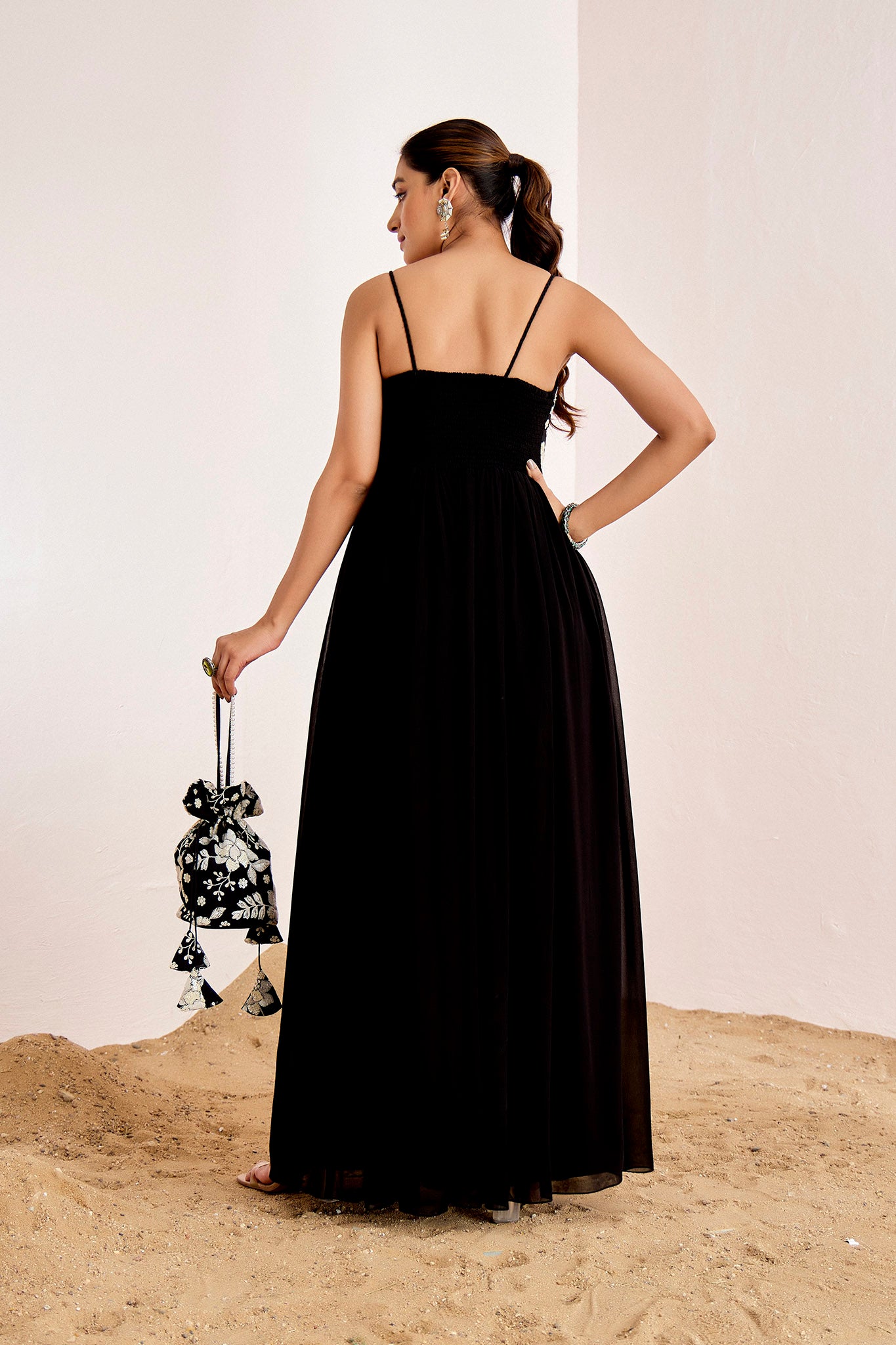 BLACK WHITE EMBROIDERED DRESS