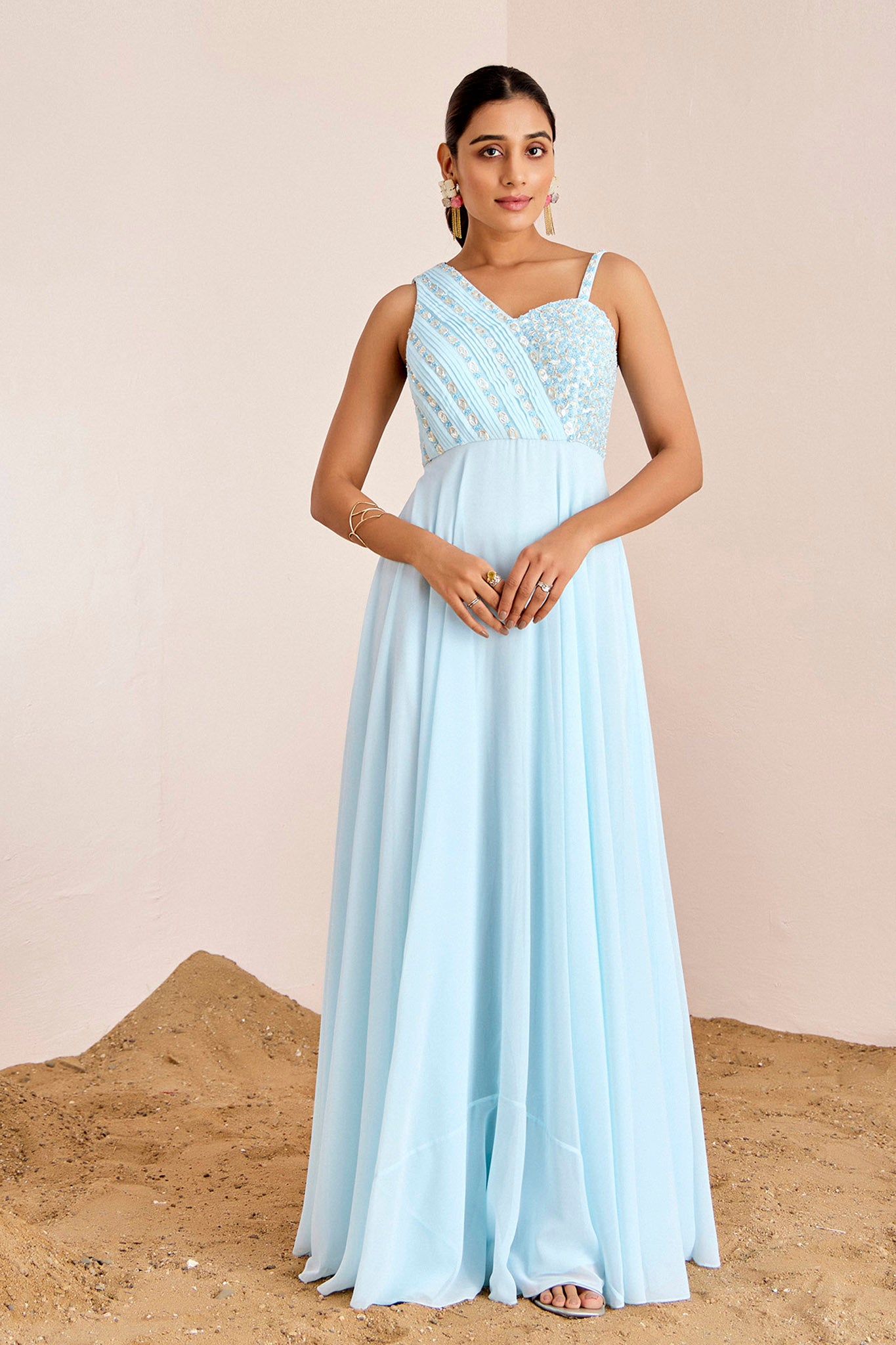 POWDER BLUE ONE SHOULDER GOWN Suruchi Parakh POWDER BLUE ONE SHOULDER GOWN Suruchi Parakh