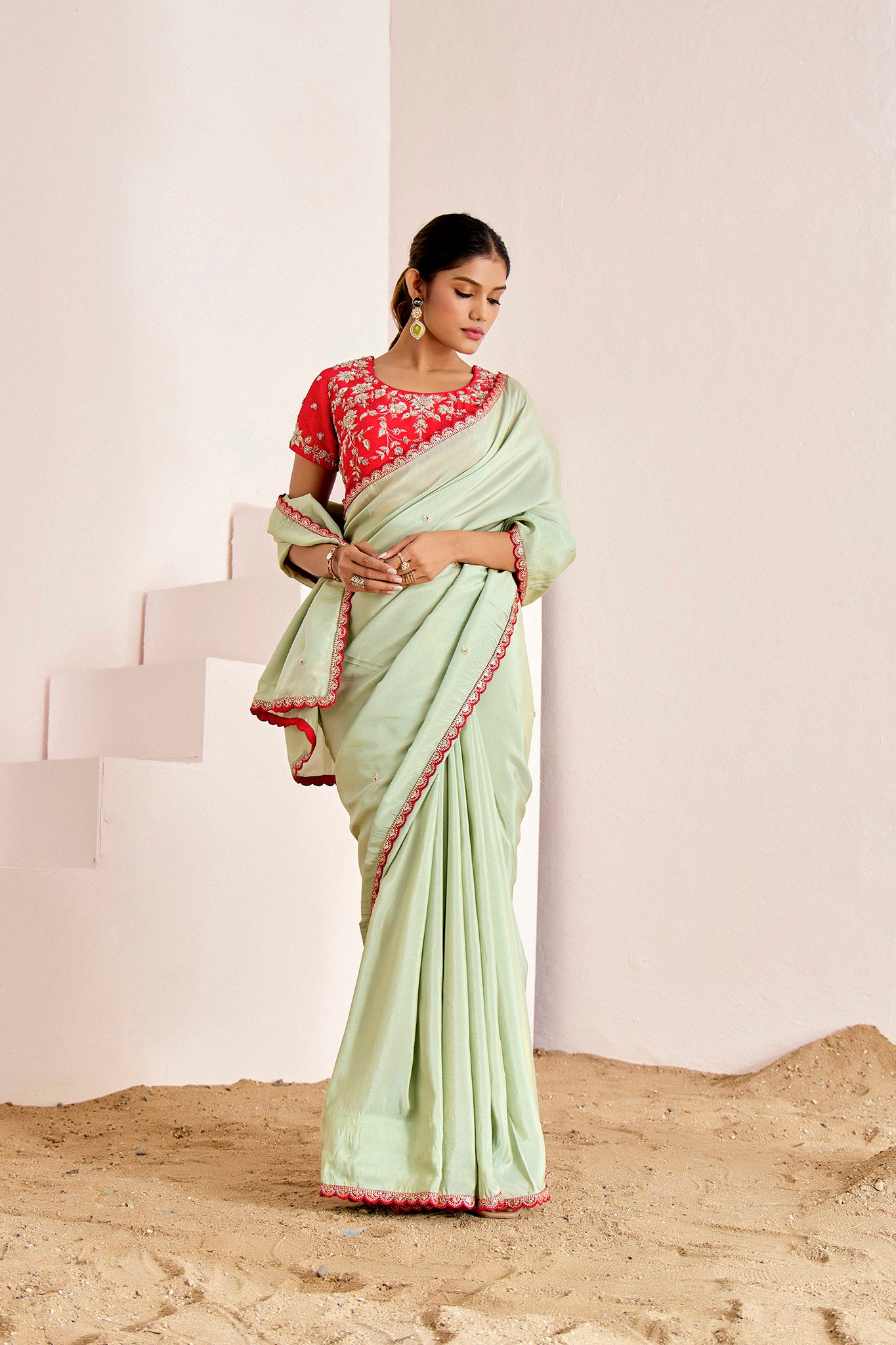 RED GREEN SHIMMER SILK SAREE