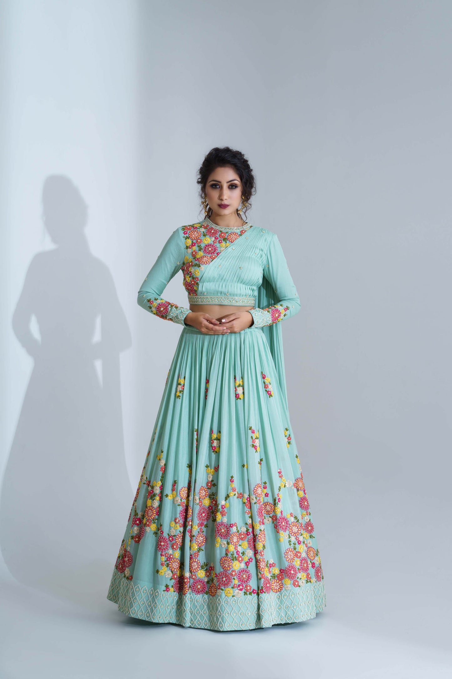 Powder Blue Embroidered Lehenga Set