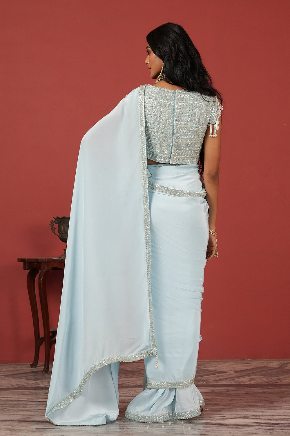 Blue Tassel Saree
