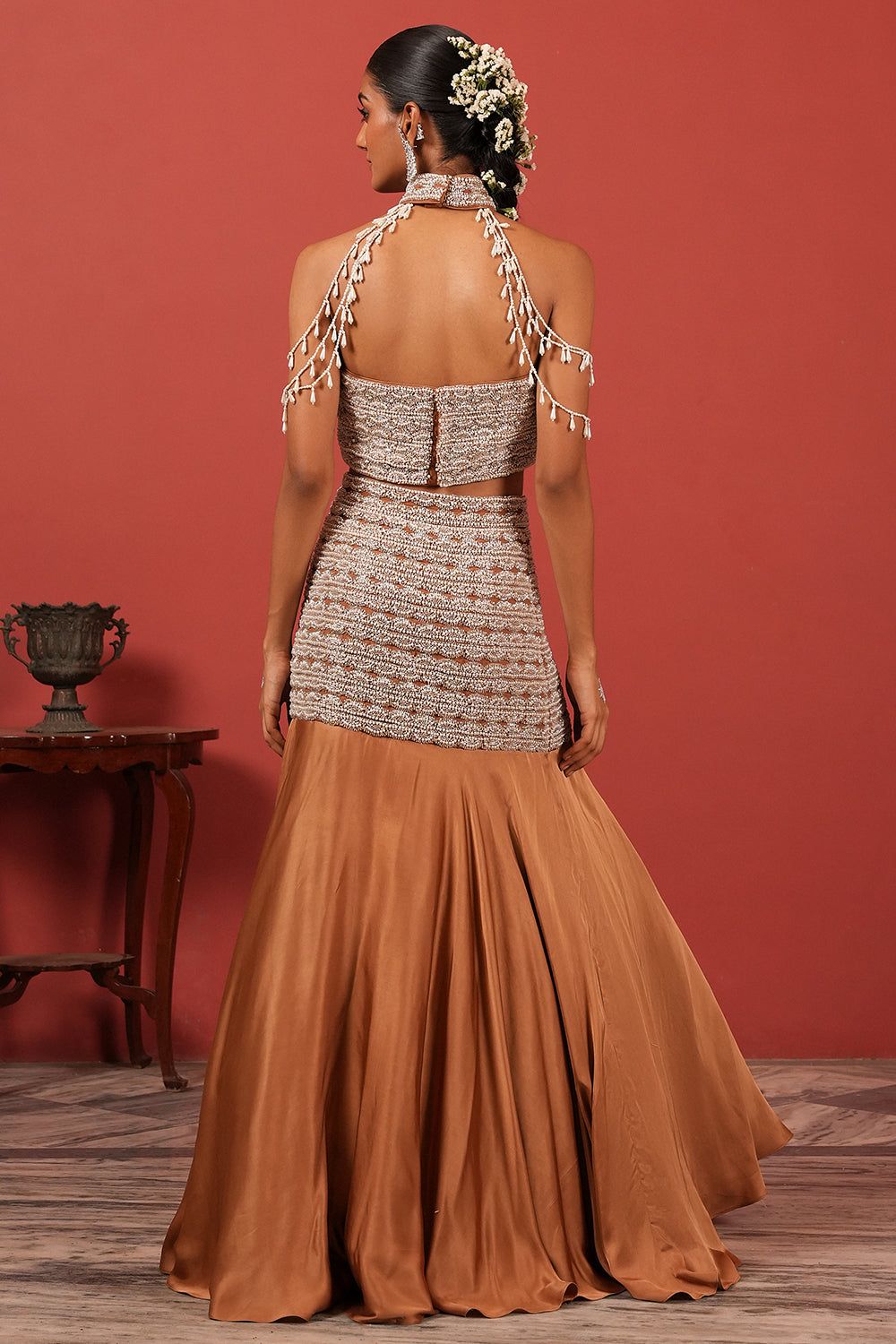 Brown Fusion Lehenga Set
