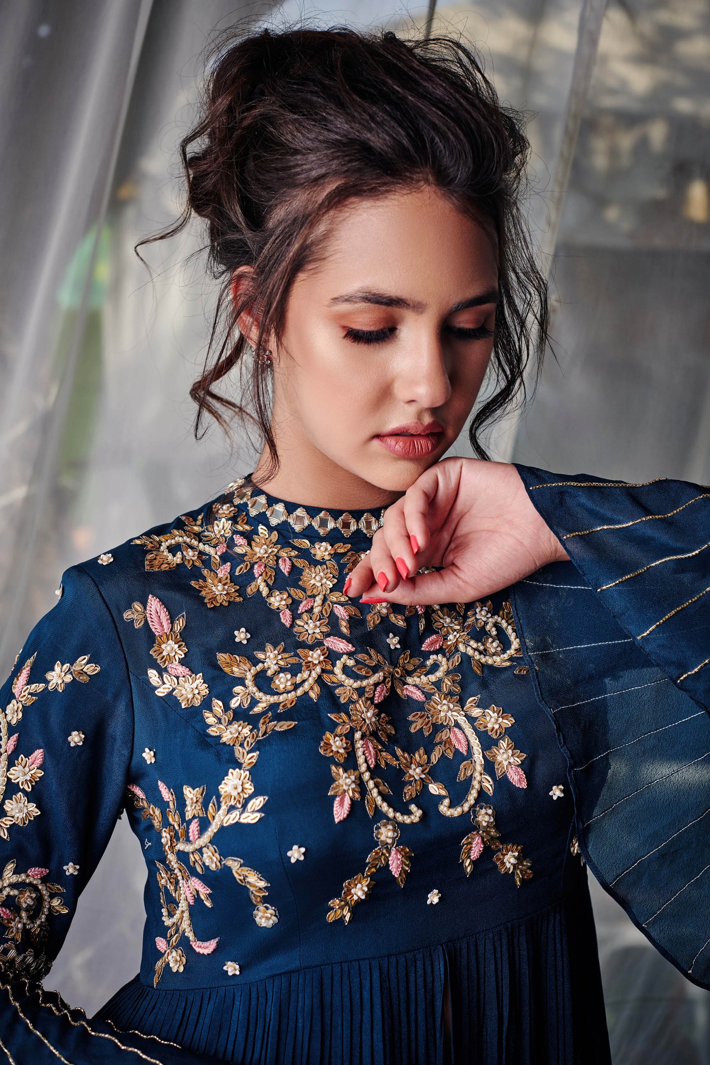 Peacock Blue & Blush Pink Ombre Skirt Set