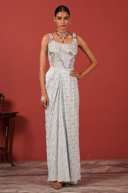 Embroidered Corset Blouse and Drape Skirt Set