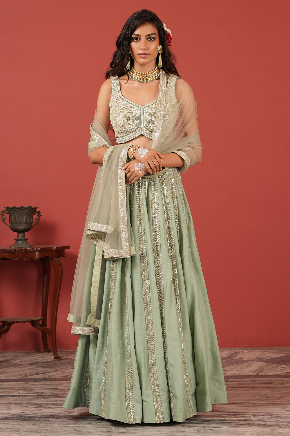 Full-Flared Skirt Set with flawless blouse