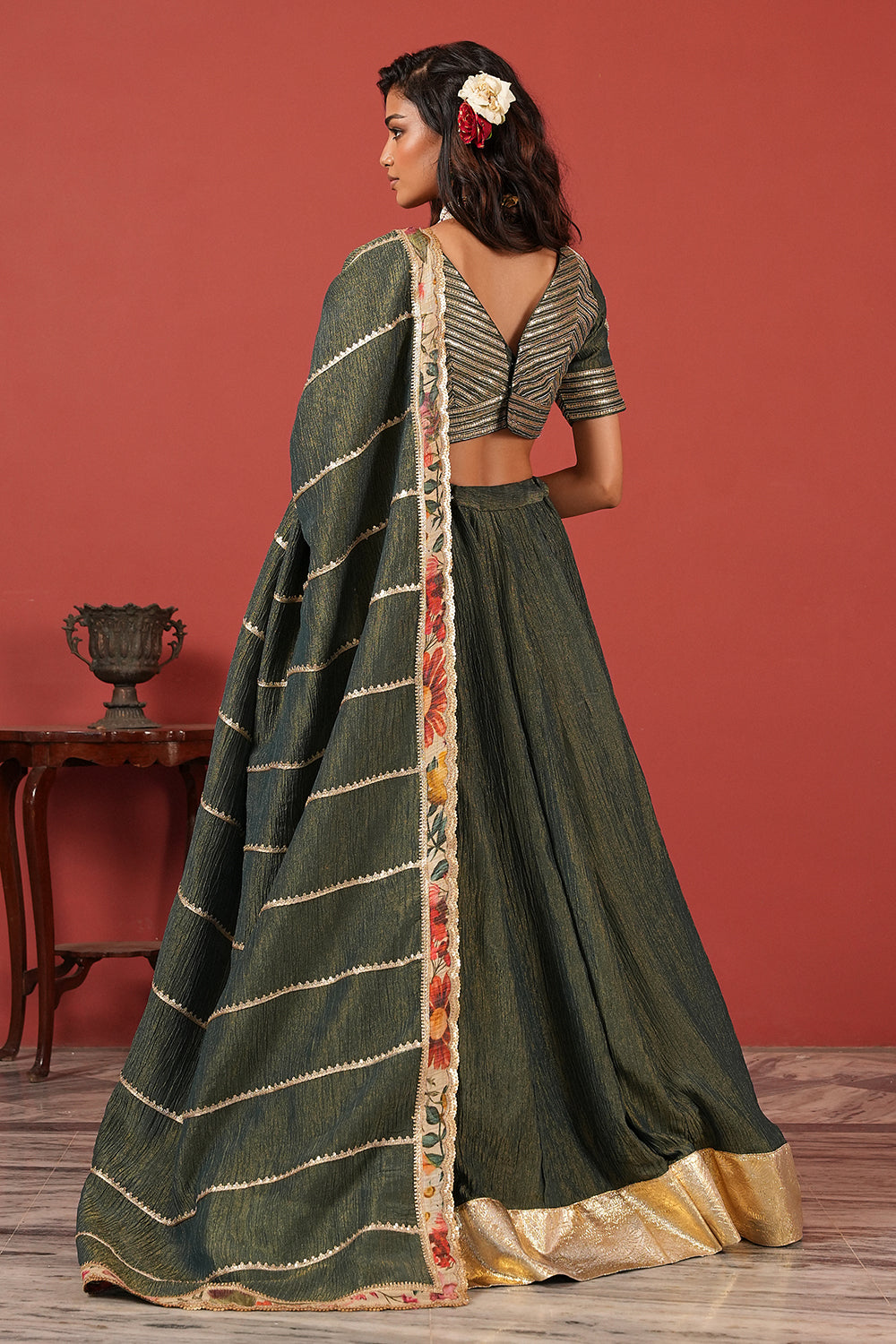 Green Zardozi Handcrafted Lehenga Set