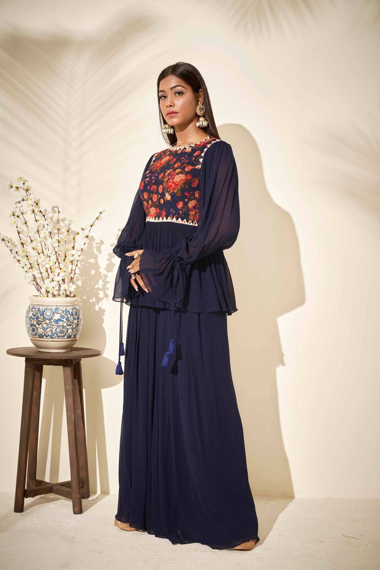 Navy Blue Flared Pant Set
