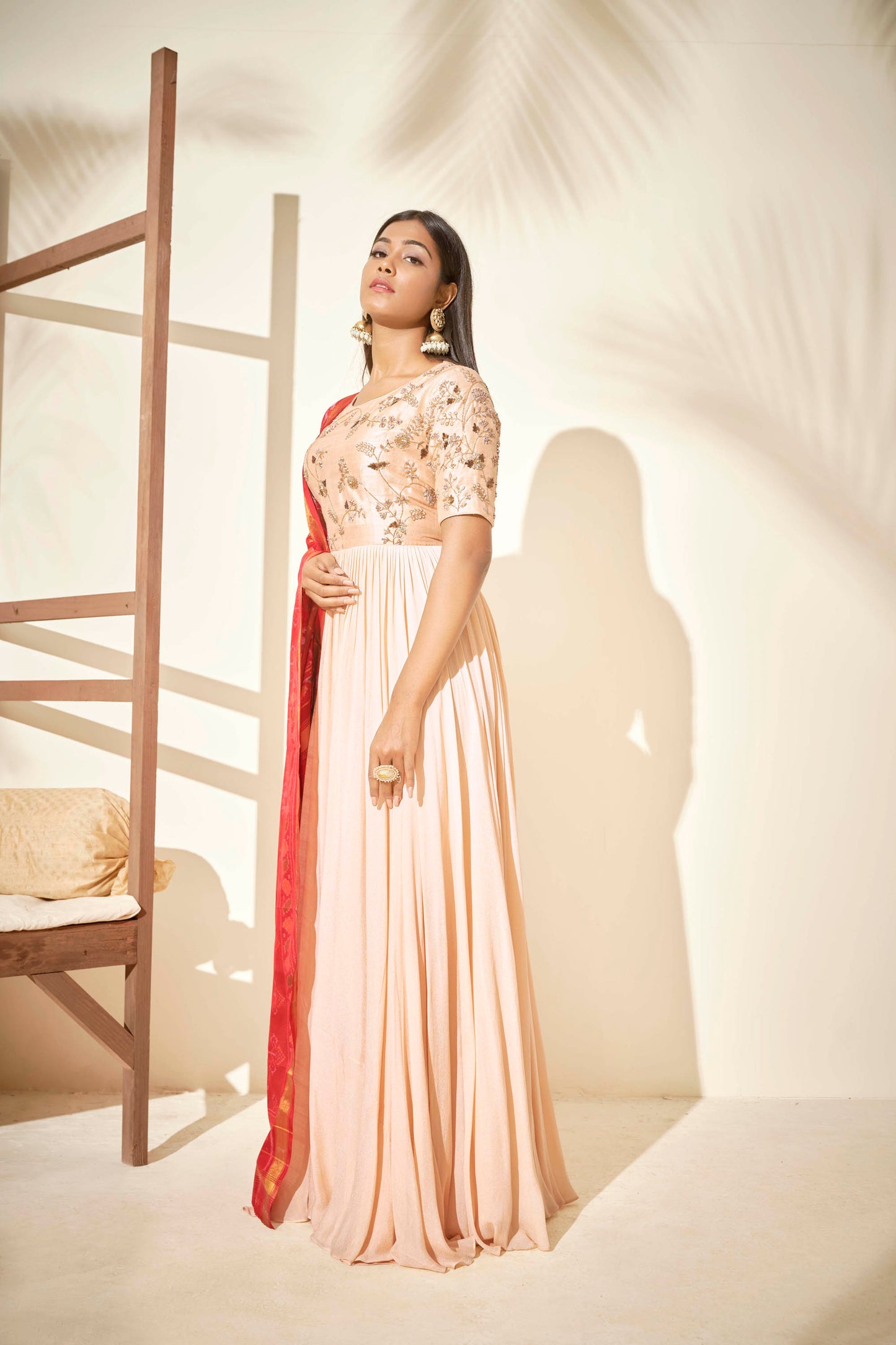Beige Hand Embroidered Anarkali Set
