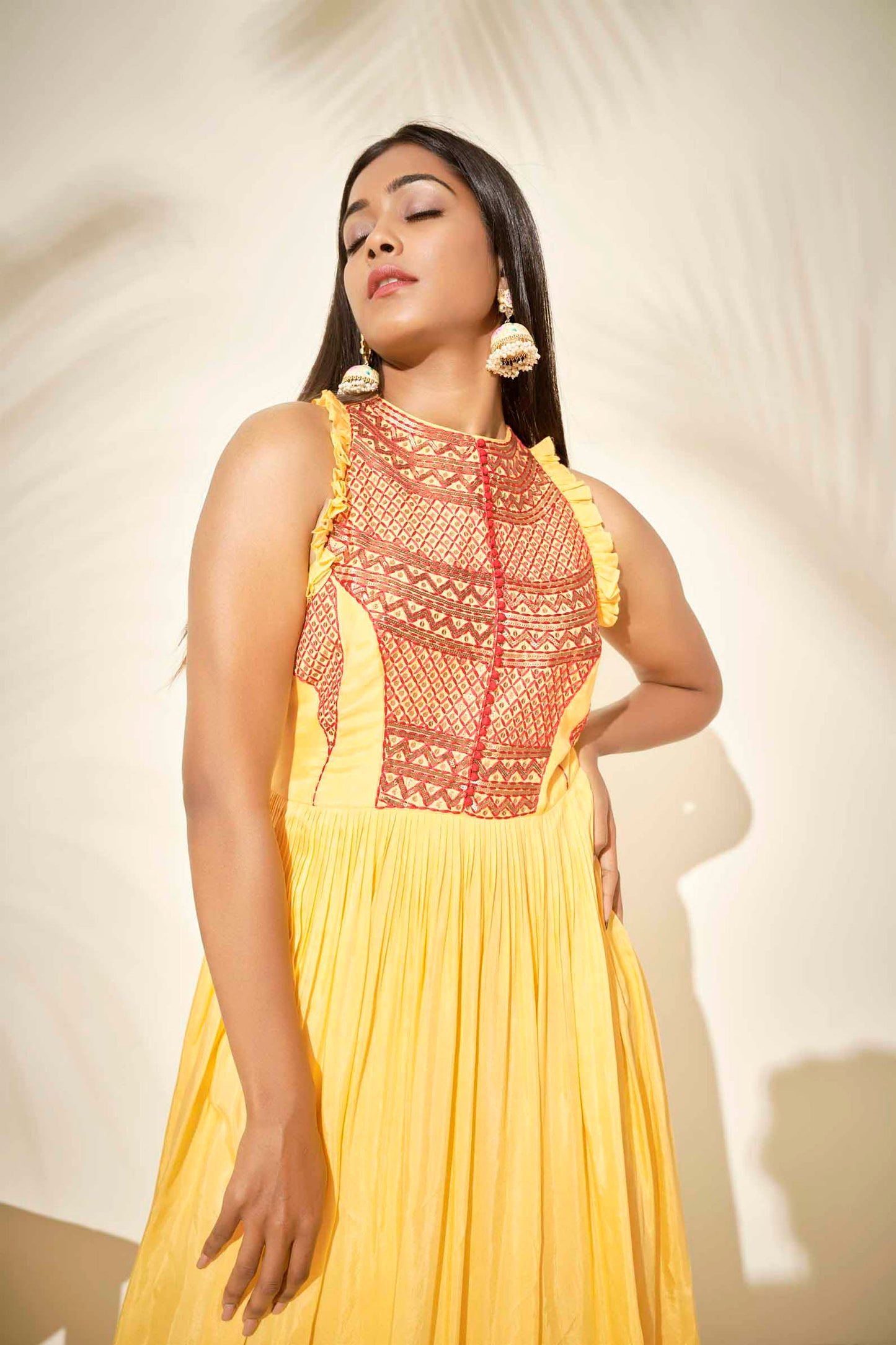 Yellow Sequins Embroidered Dress