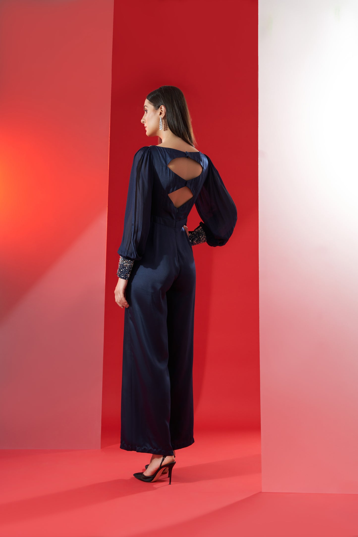 Navy Blue Hand Embroidered Jumpsuit
