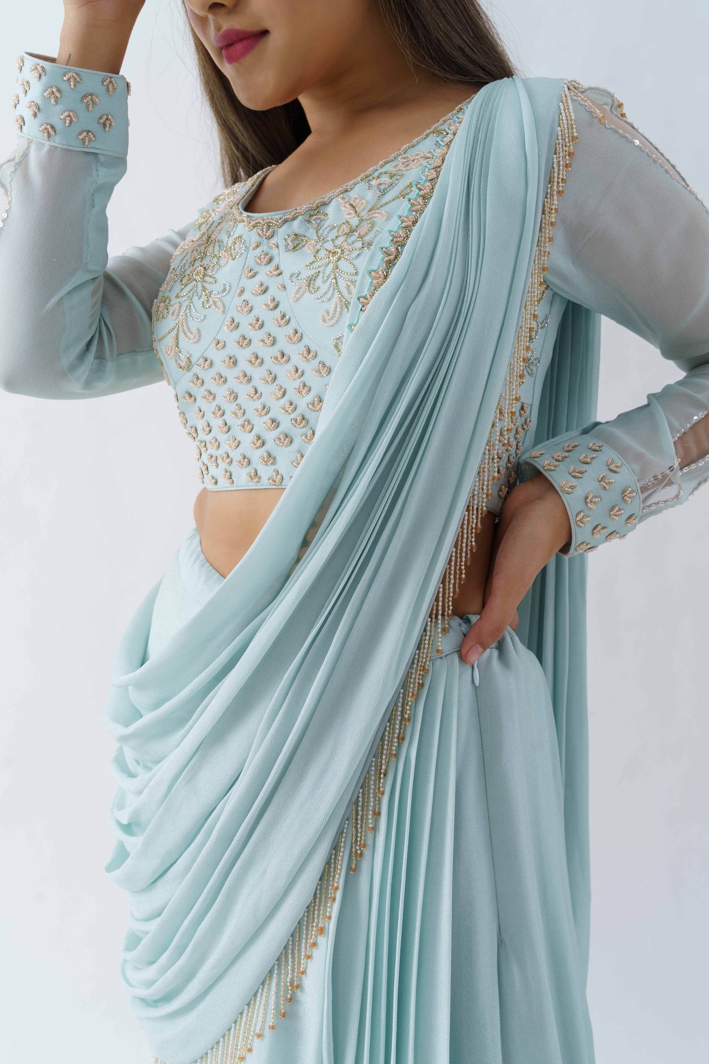 Light Blue Draped Saree