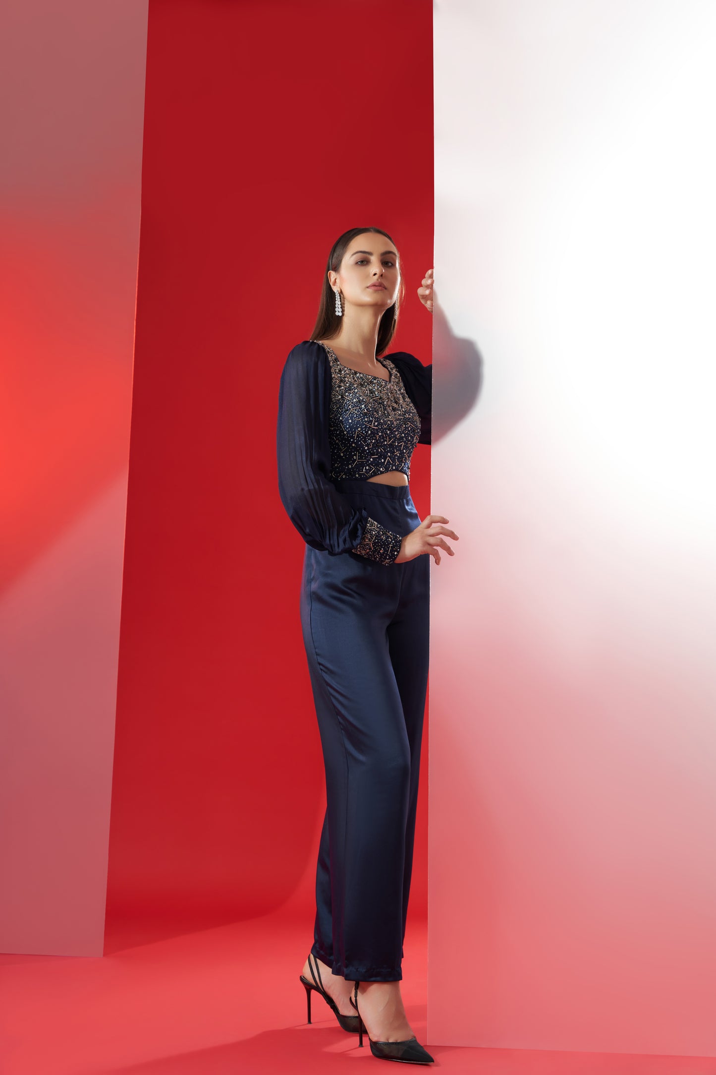 Navy Blue Hand Embroidered Jumpsuit