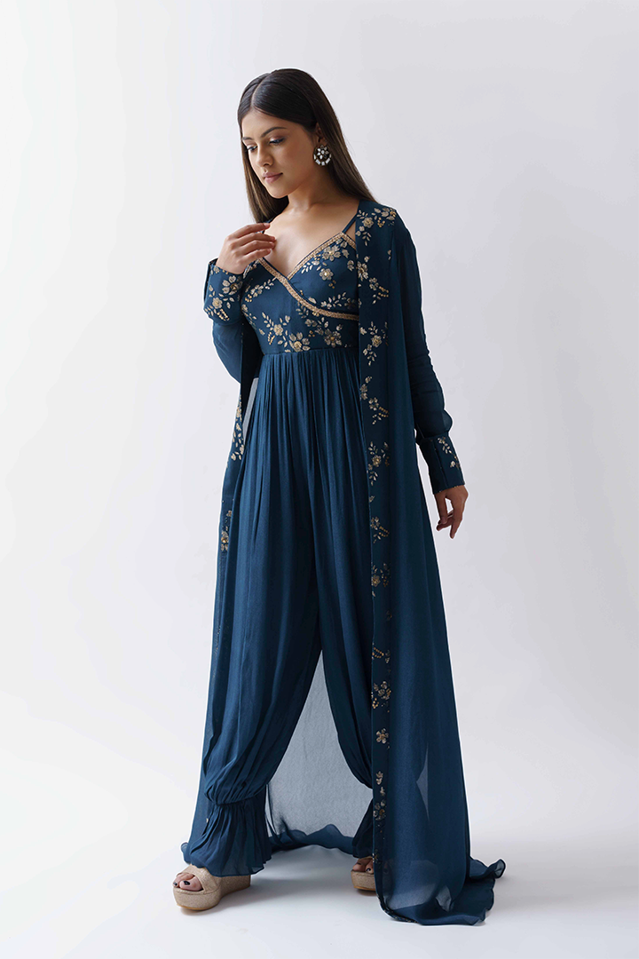 Teal Blue Jumpsuit With Jacket