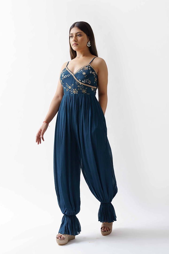 Teal Blue Jumpsuit With Jacket