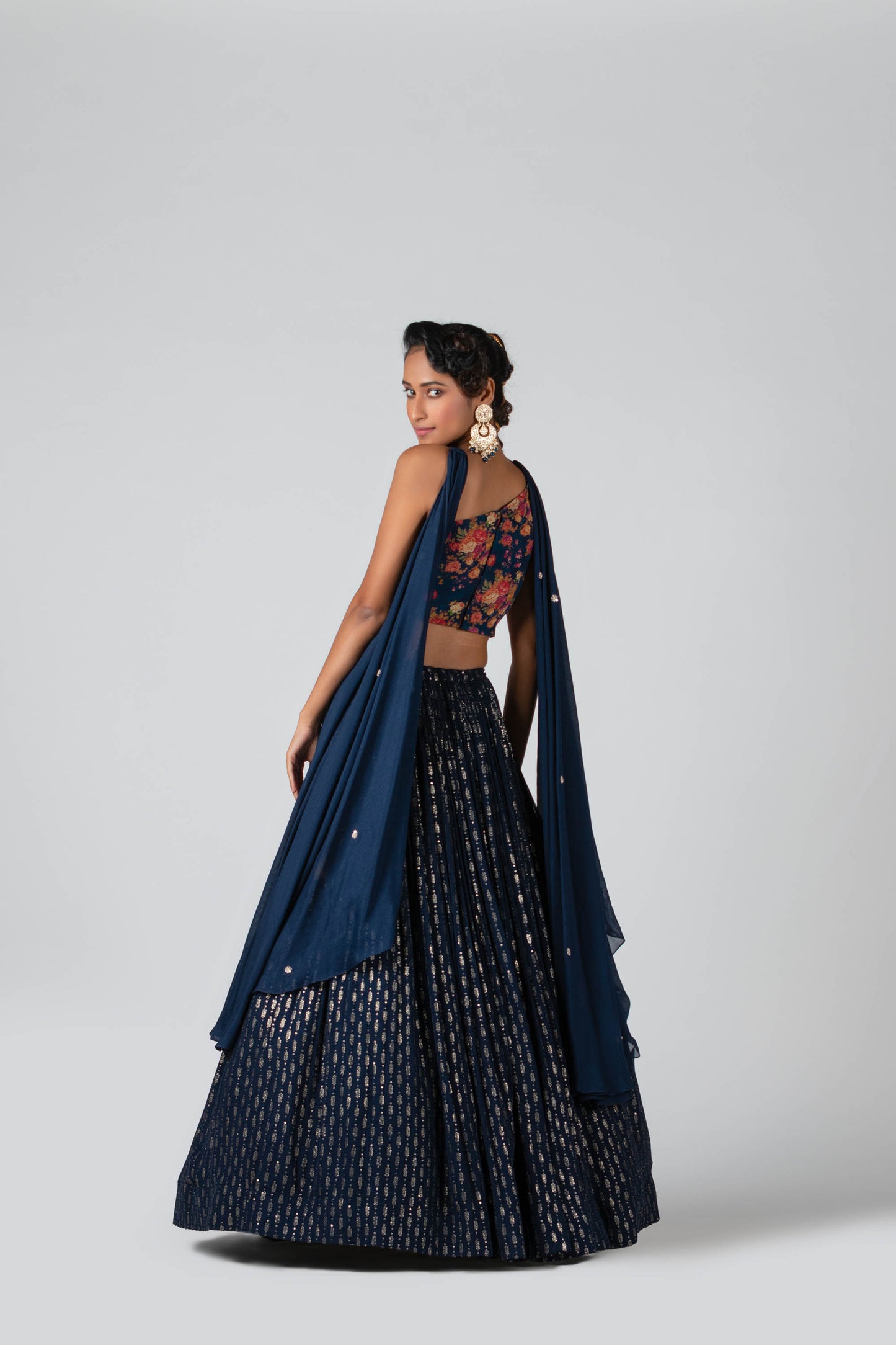 Navy Blue Embroidered Lehenga Set