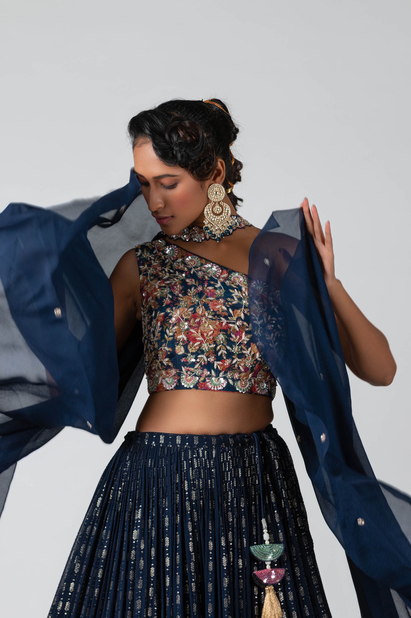 Navy Blue Embroidered Lehenga Set