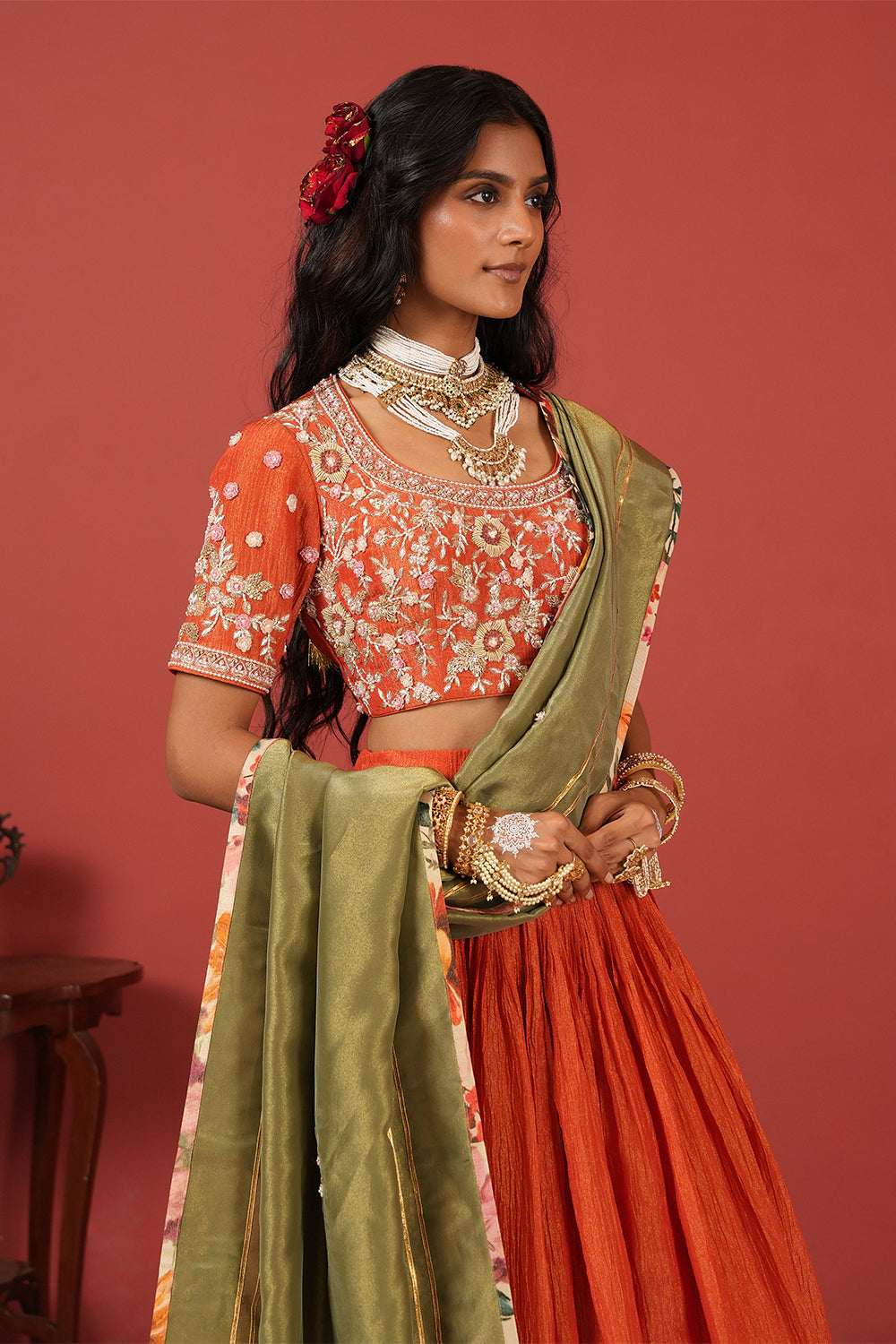 Orange Zardozi Hand-Embroidered Lehenga Set