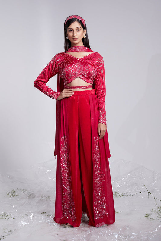 Floral And Geometrical Fusion Set with Embroidered Skirt