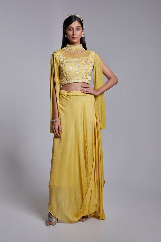 Fusion Crop Top And Drape Skirt Set