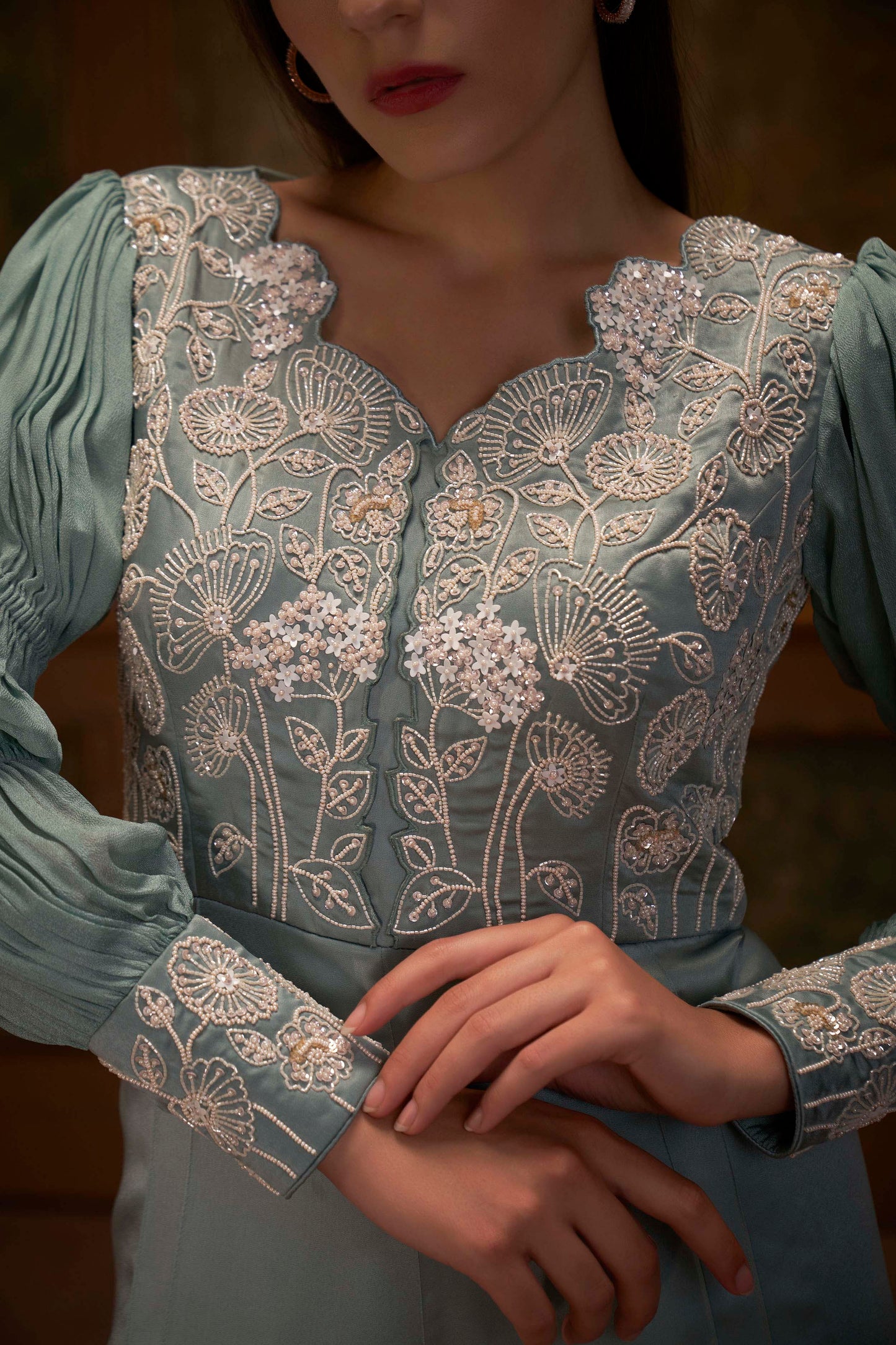 Sea Green Embroidered Jumpsuit