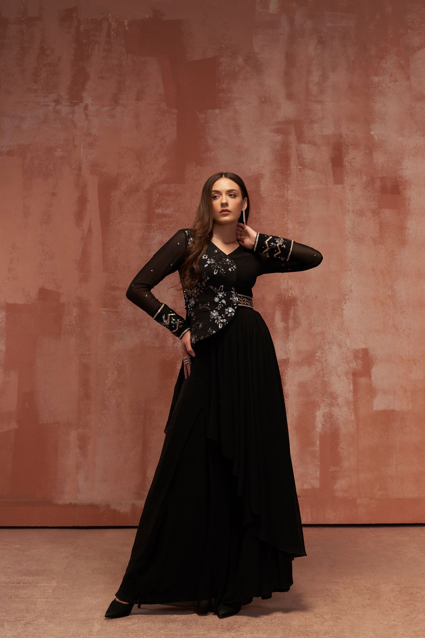 Black Chiffon Tunic Set