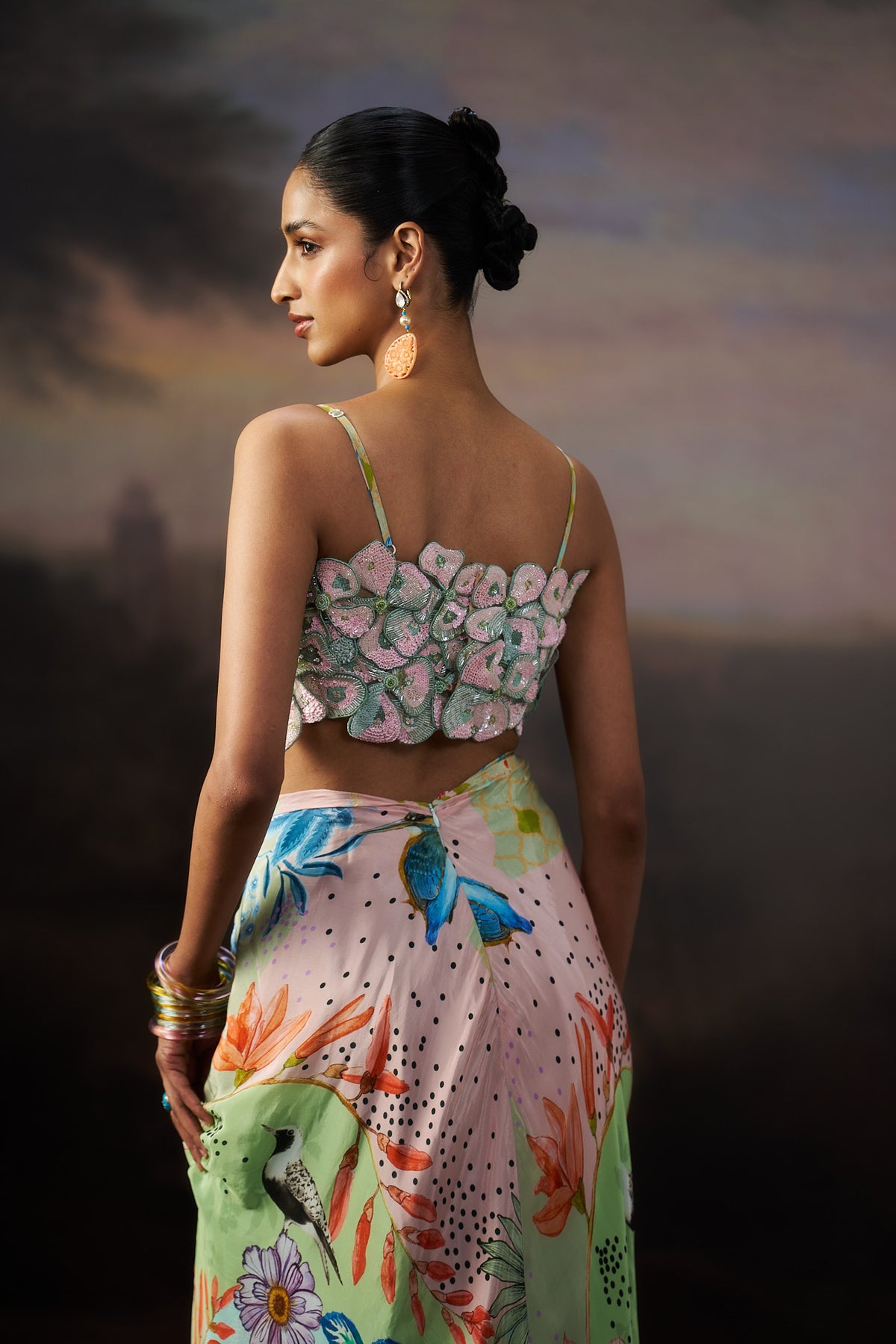 Sea Green 3D Flower Top & Drape Skirt