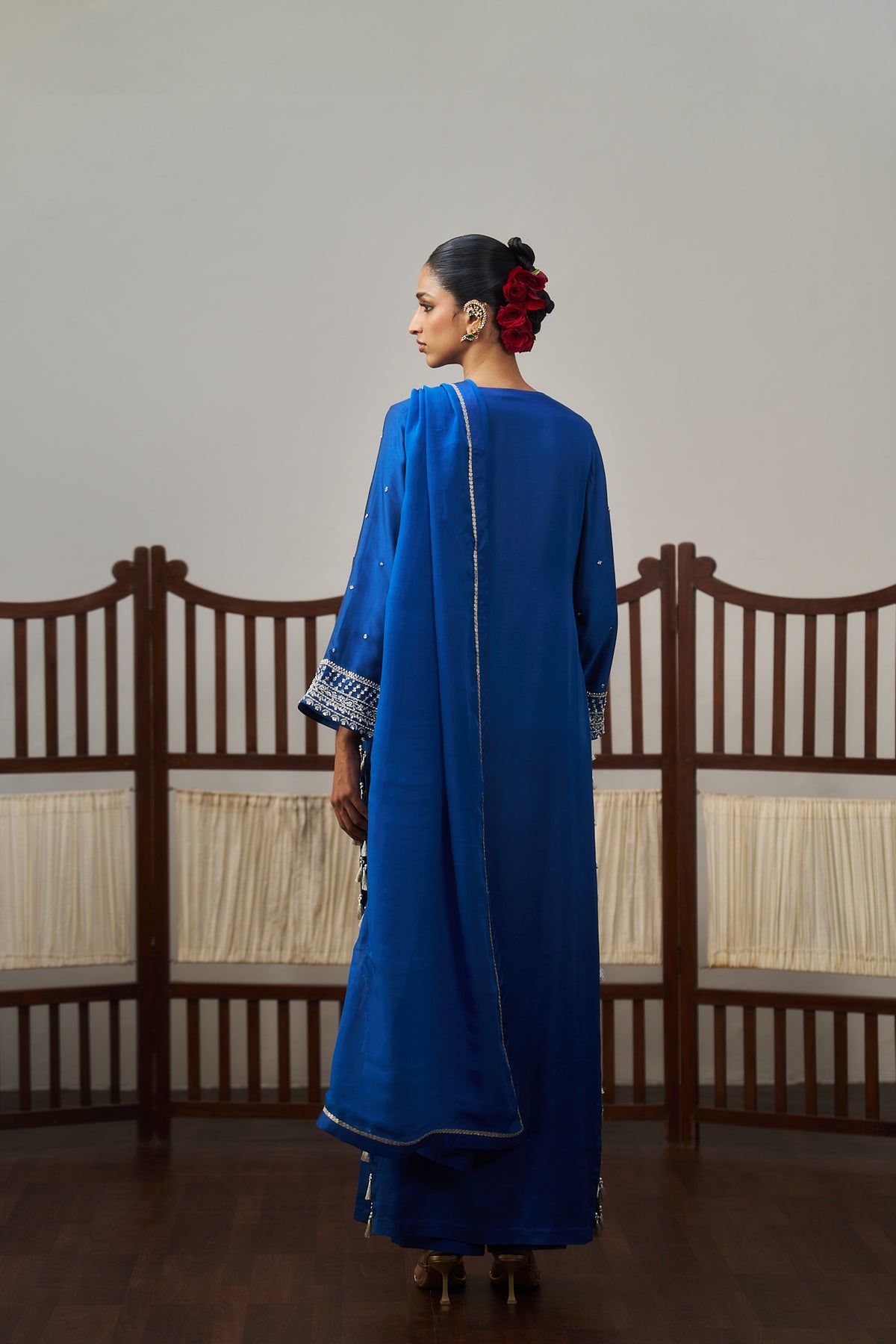 Royal Blue Gajji Silk Long Kurta Set