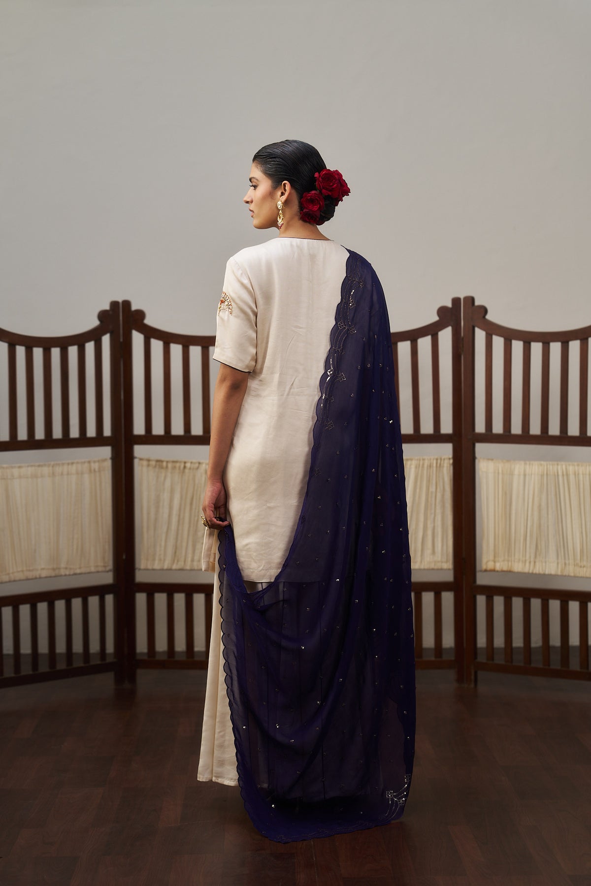 White Gajji Silk Sharara Set