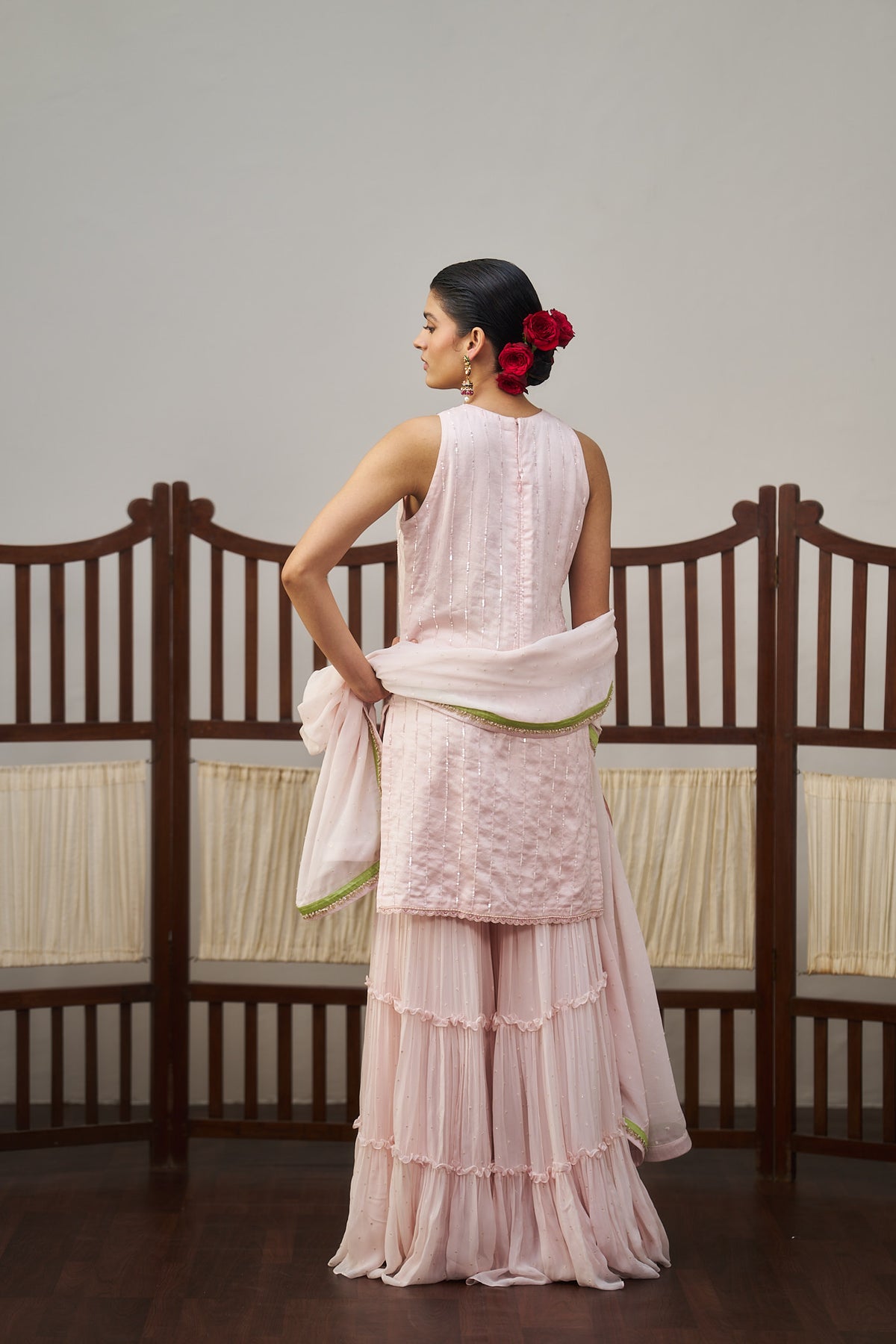 Pastel Pink Short Kurta And Sharara Set