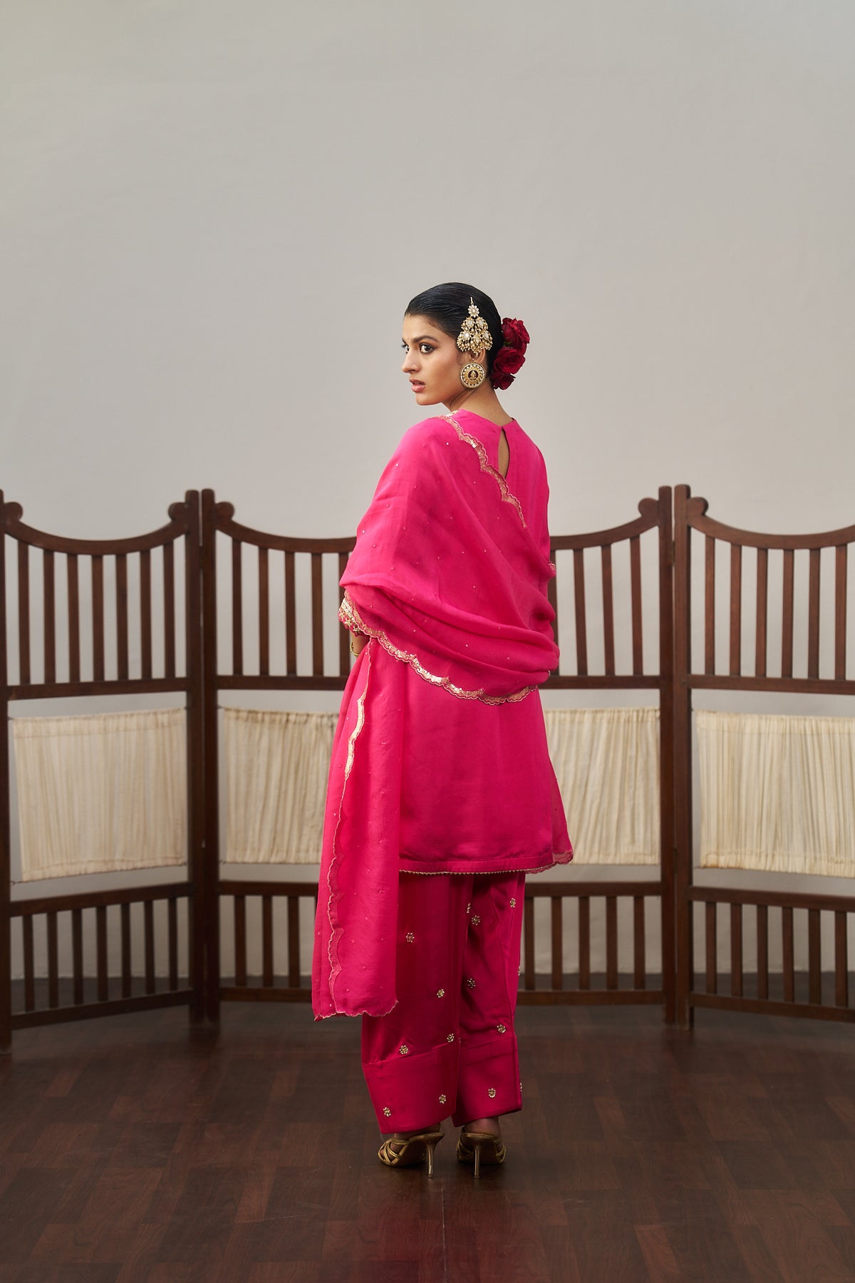 Pink Kurta And Farsi Set