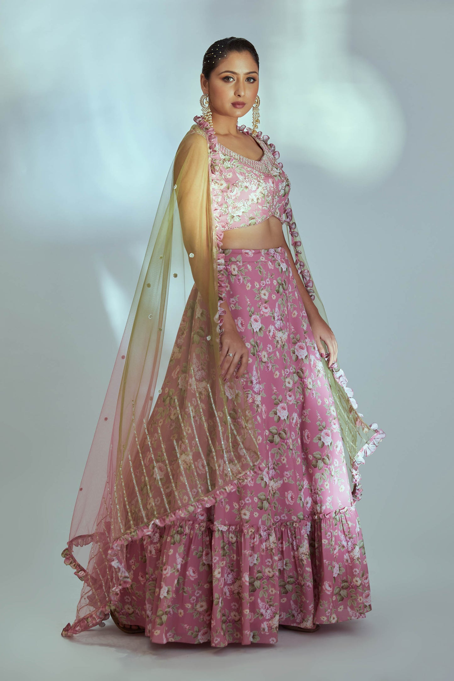 Pink Floral printed lehenga Set