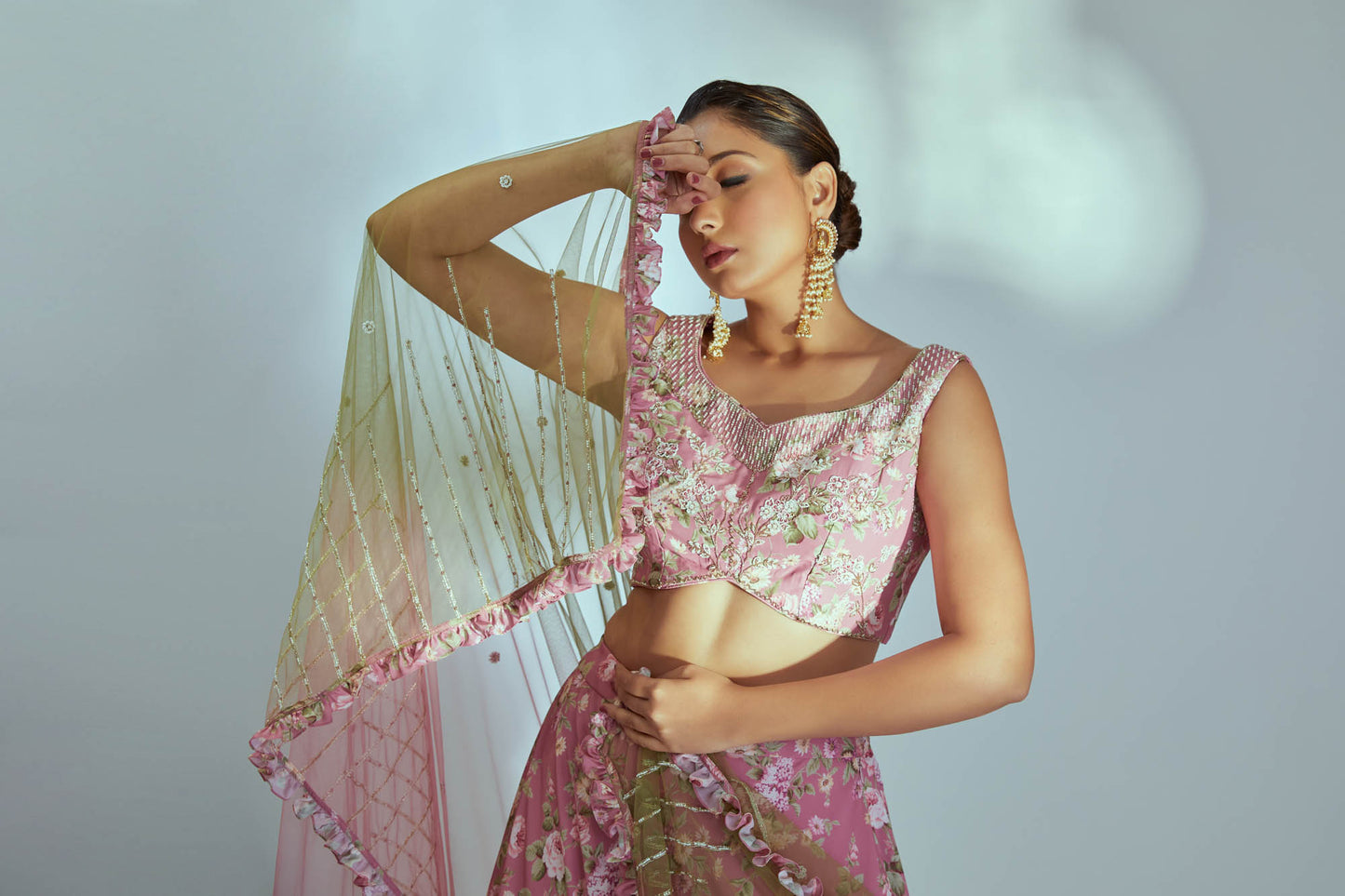 Pink Floral printed lehenga Set