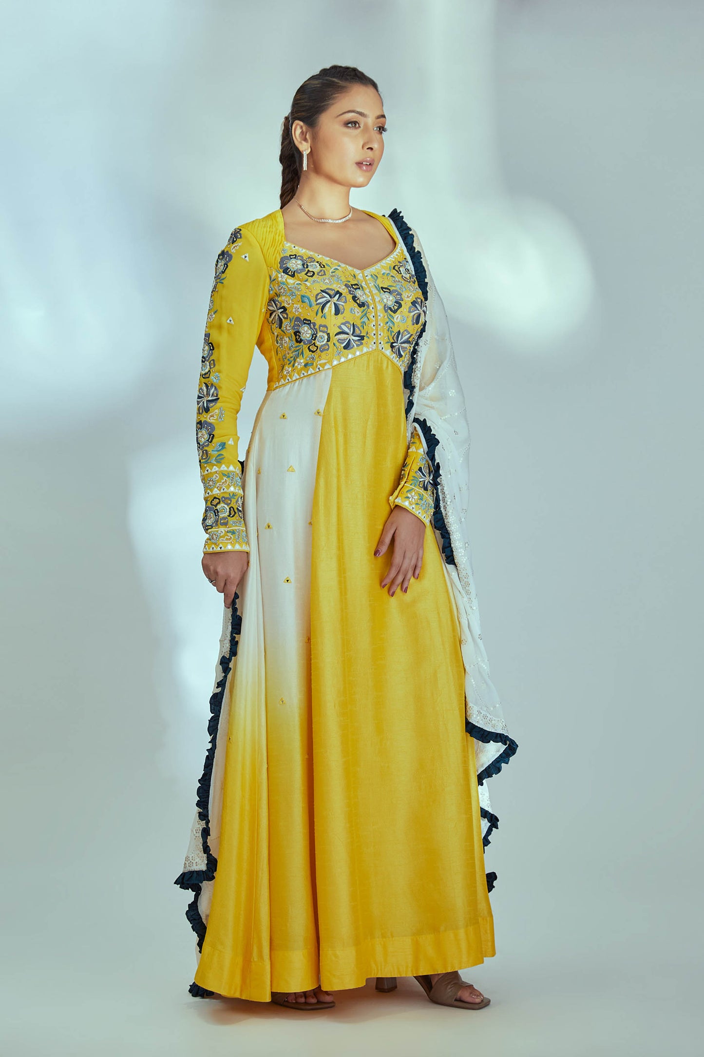 Yellow Georgette Crepe Anarkali Set