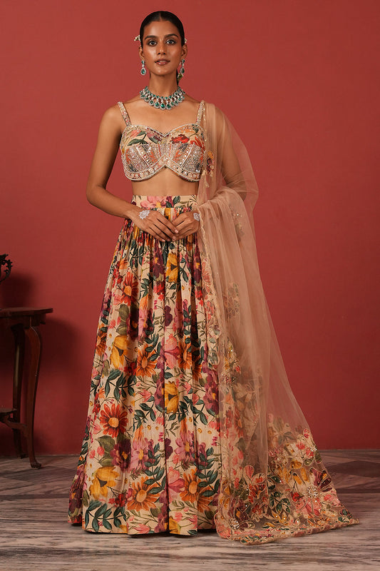 Zardozi Handcrafted Bustier Lehenga Set with Patchwork Dupatta