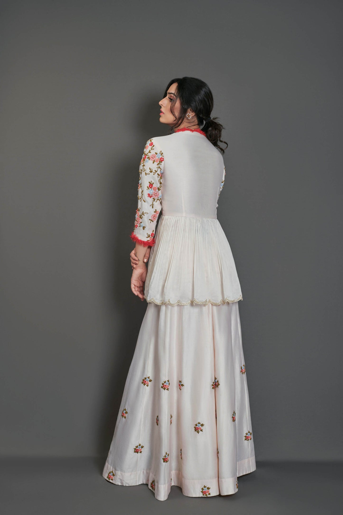 Off-White Embroidered Flared Pant Set