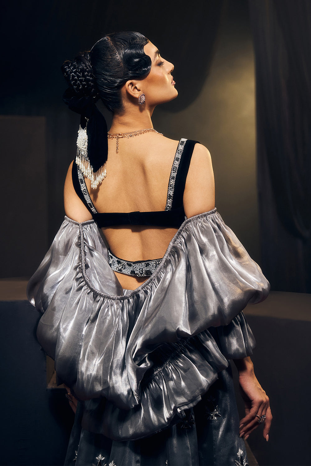 Grey And Black Lehenga Set