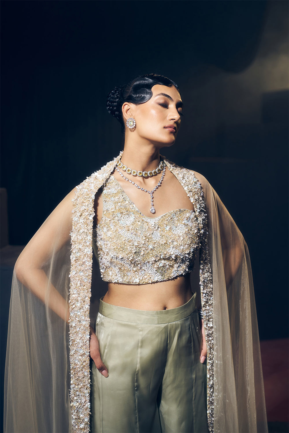 Sea Green Fusion Plazzo Set